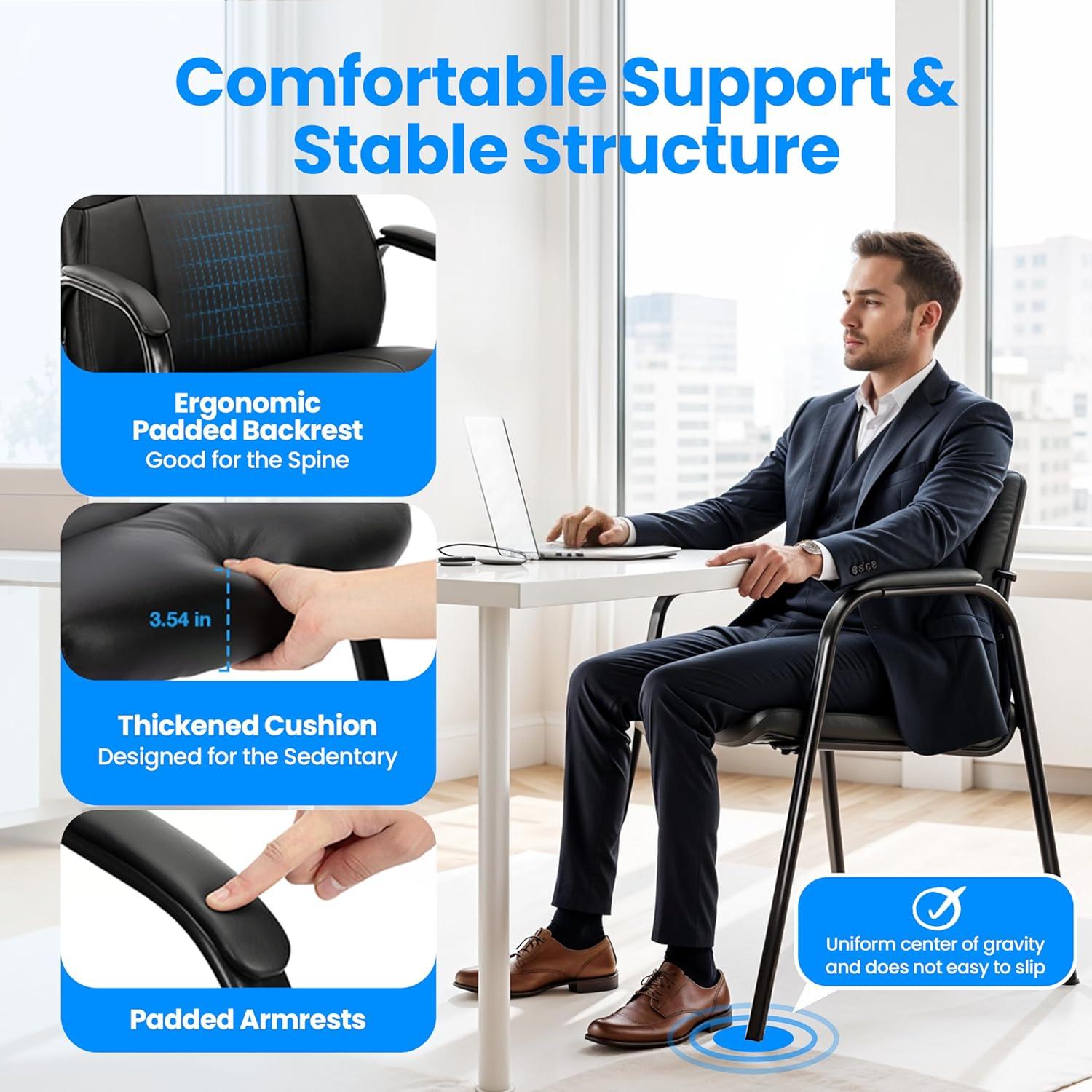 imageHealSmart Office Reception Guest Chair with Leather Padded Arm Rest for Waiting Room Lobby Home Desk Table Side Chairs for Elderly Seniors Black2 Pack Guest ChairsLeather Big