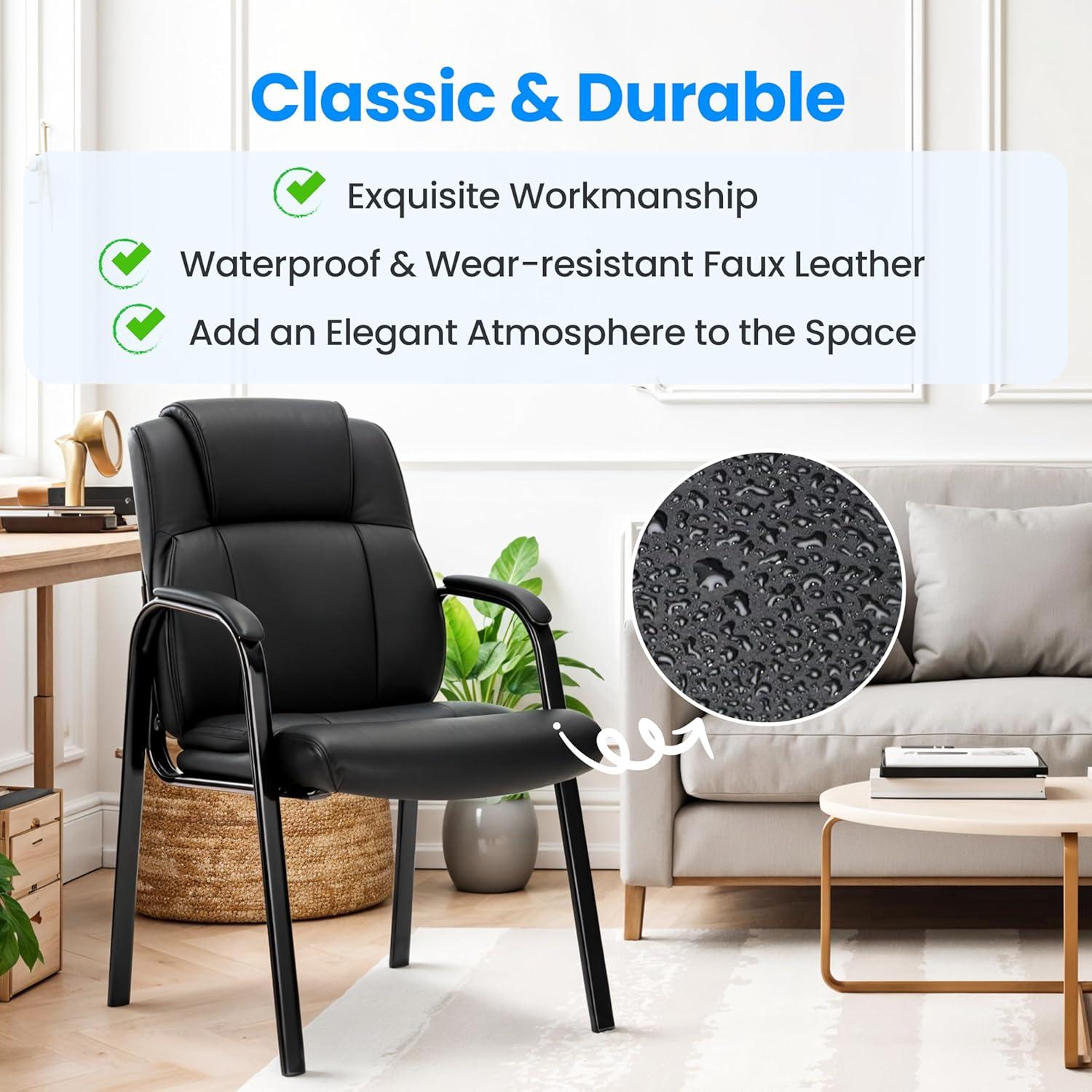 imageHealSmart Office Reception Guest Chair with Leather Padded Arm Rest for Waiting Room Lobby Home Desk Table Side Chairs for Elderly Seniors BlackLeather Chairs 2 Pack