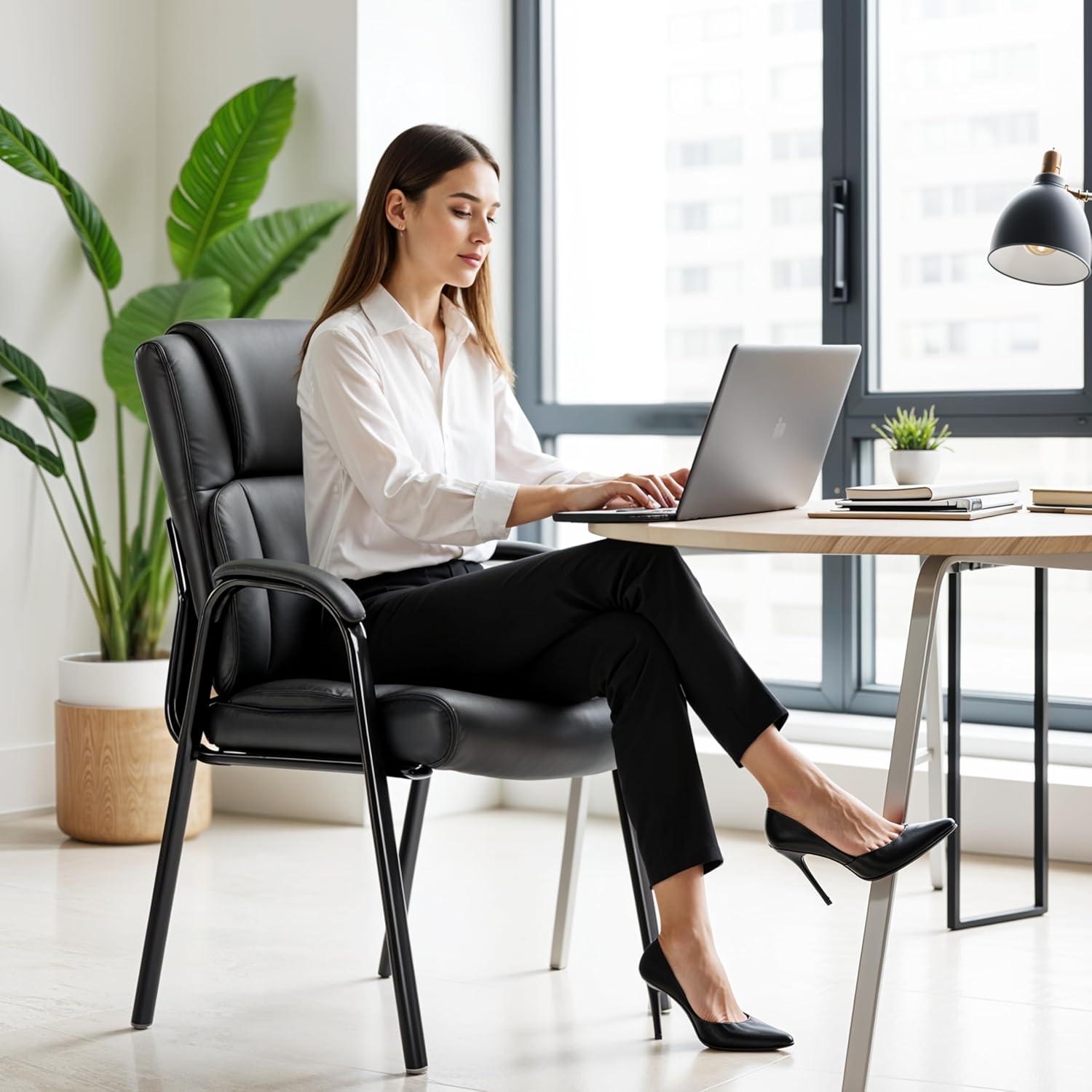 imageHealSmart Office Reception Guest Chair with Leather Padded Arm Rest for Waiting Room Lobby Home Desk Table Side Chairs for Elderly Seniors BlackLeather Chairs 2 Pack