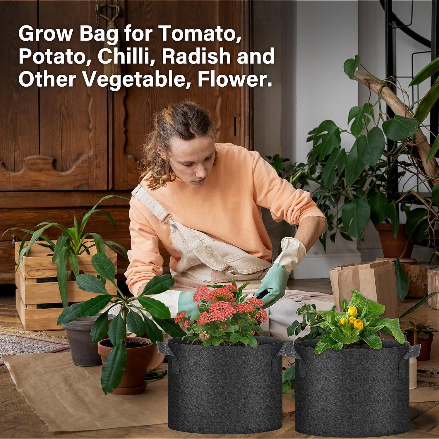 imageHealSmart Plant Grow Bags 10 Gallon Tomoato Planter Pots 10Pack with Handles Aeration Nonwoven Fabric Heavy Duty Gardening Planter for Vegetable Herbs and Flowers Black