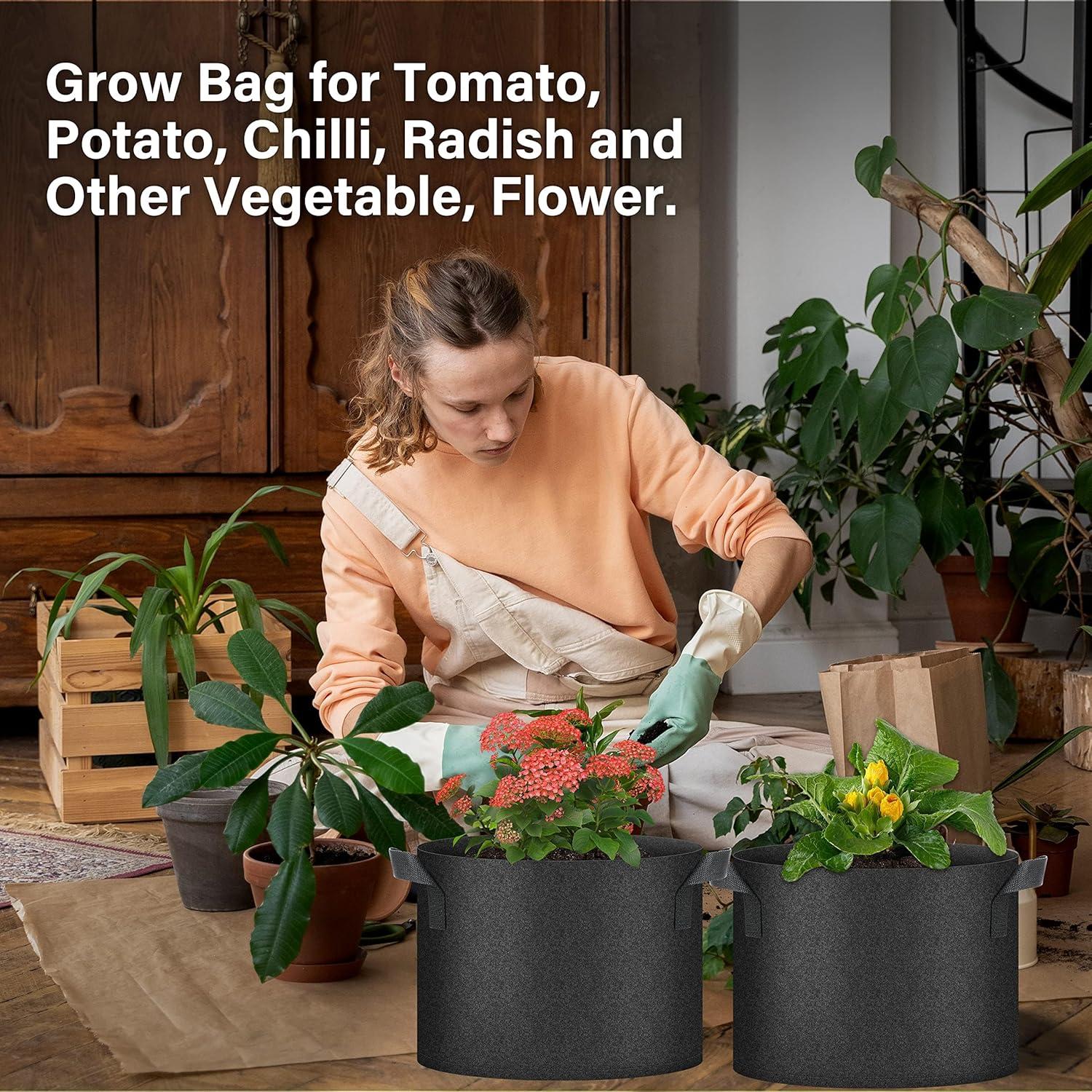 imageHealSmart Plant Grow Bags 5 Gallon Tomoato Planter Pots 5Pack with Handles Aeration Nonwoven Fabric Heavy Duty Gardening Planter for Vegetable Herbs and Flowers Black2025version Black  10 Pack