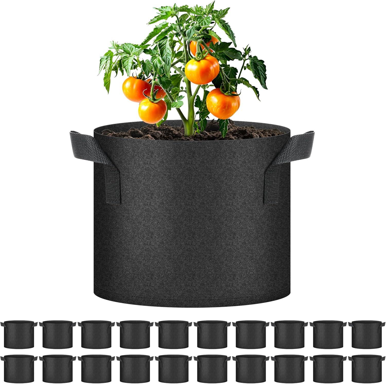 imageHealSmart Plant Grow Bags 5 Gallon Tomoato Planter Pots 5Pack with Handles Aeration Nonwoven Fabric Heavy Duty Gardening Planter for Vegetable Herbs and Flowers BlackBlack  20 Pack