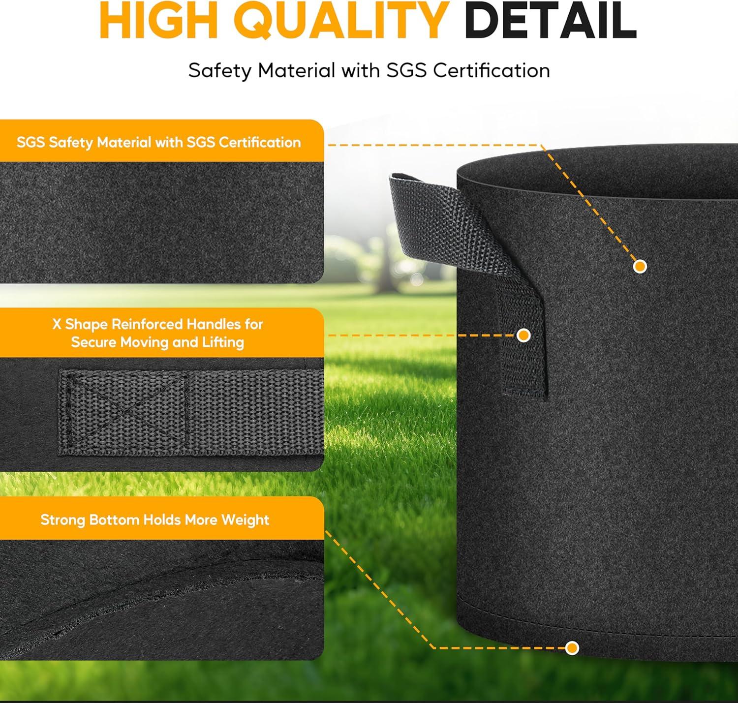 imageHealSmart Plant Grow Bags 5 Gallon Tomoato Planter Pots 5Pack with Handles Aeration Nonwoven Fabric Heavy Duty Gardening Planter for Vegetable Herbs and Flowers BlackBlack  20 Pack