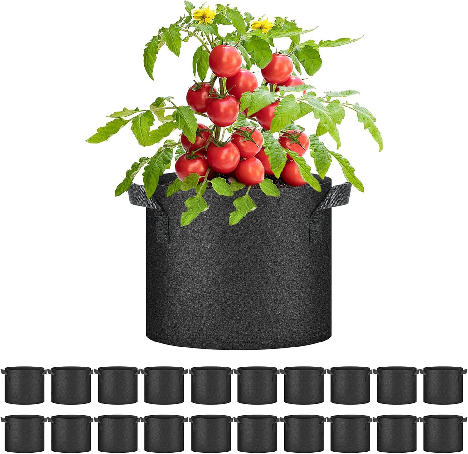 imageHealSmart Plant Grow Bags 5 Gallon Tomoato Planter Pots 5Pack with Handles Aeration Nonwoven Fabric Heavy Duty Gardening Planter for Vegetable Herbs and Flowers BlackBlack  20 Pack