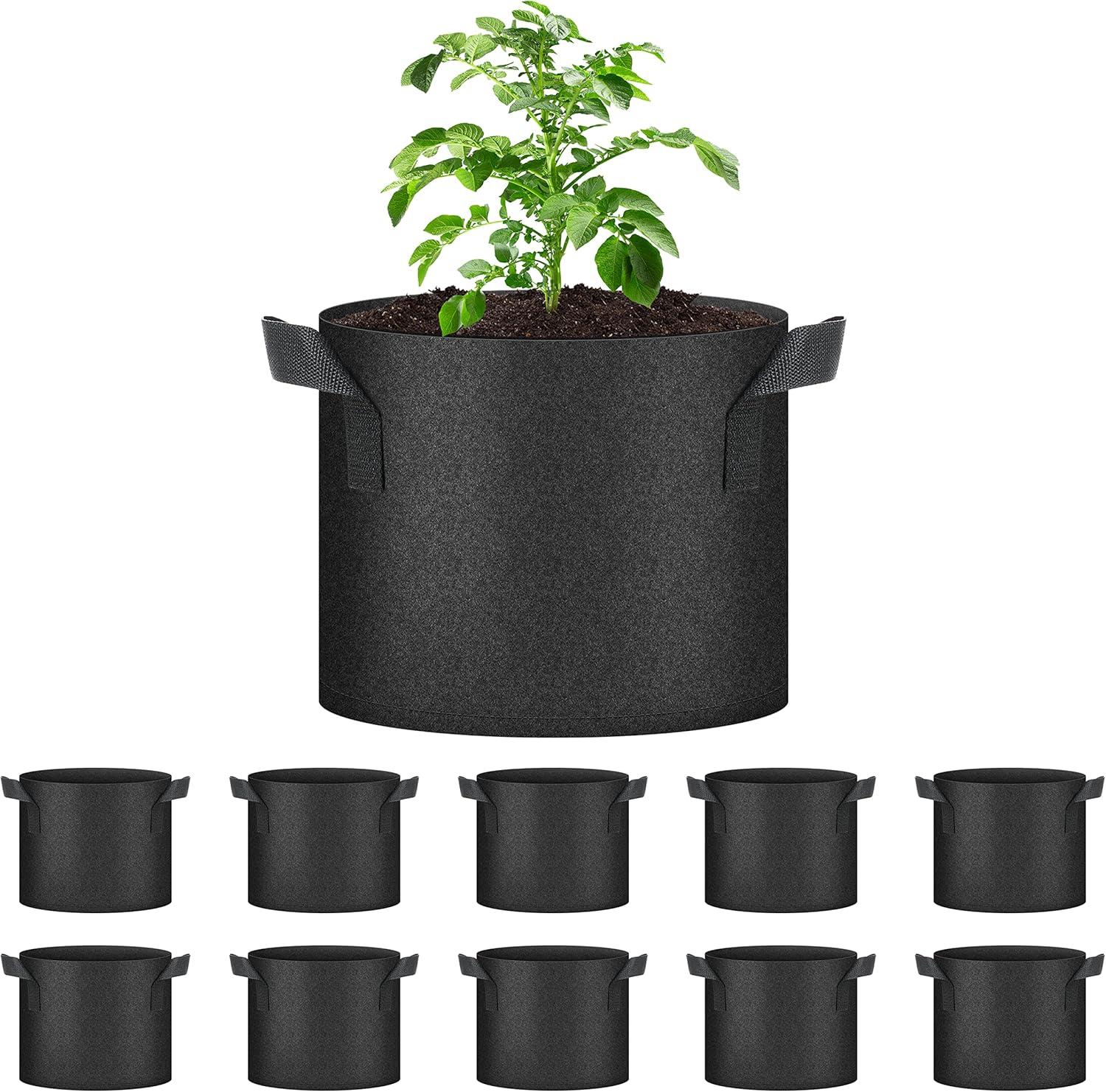 imageHealSmart Plant Grow Bags 5 Gallon Tomoato Planter Pots 5Pack with Handles Aeration Nonwoven Fabric Heavy Duty Gardening Planter for Vegetable Herbs and Flowers BlackBlack  10 Pack