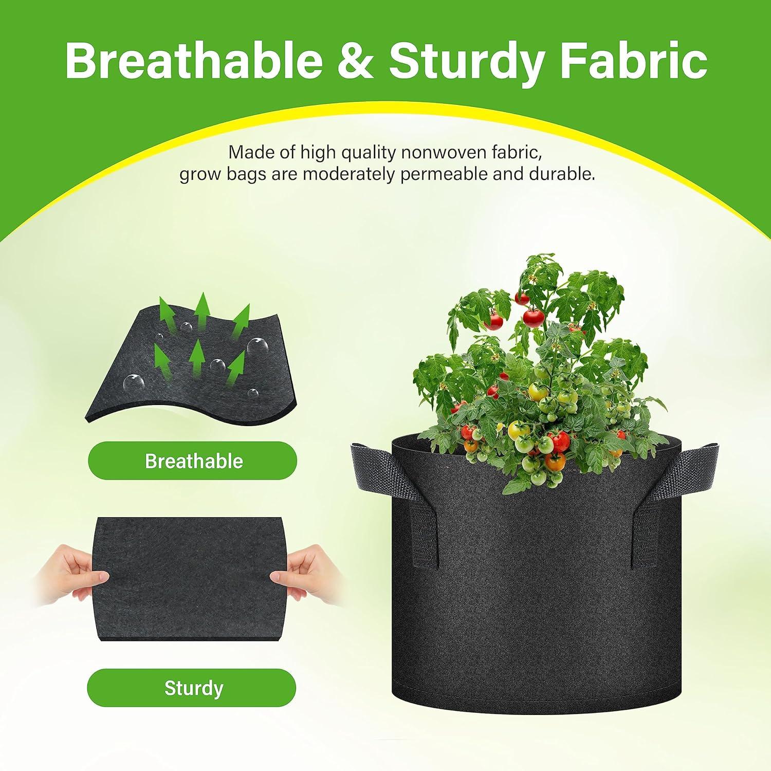 imageHealSmart Plant Grow Bags 5 Gallon Tomoato Planter Pots 5Pack with Handles Aeration Nonwoven Fabric Heavy Duty Gardening Planter for Vegetable Herbs and Flowers Black2025version Black  10 Pack