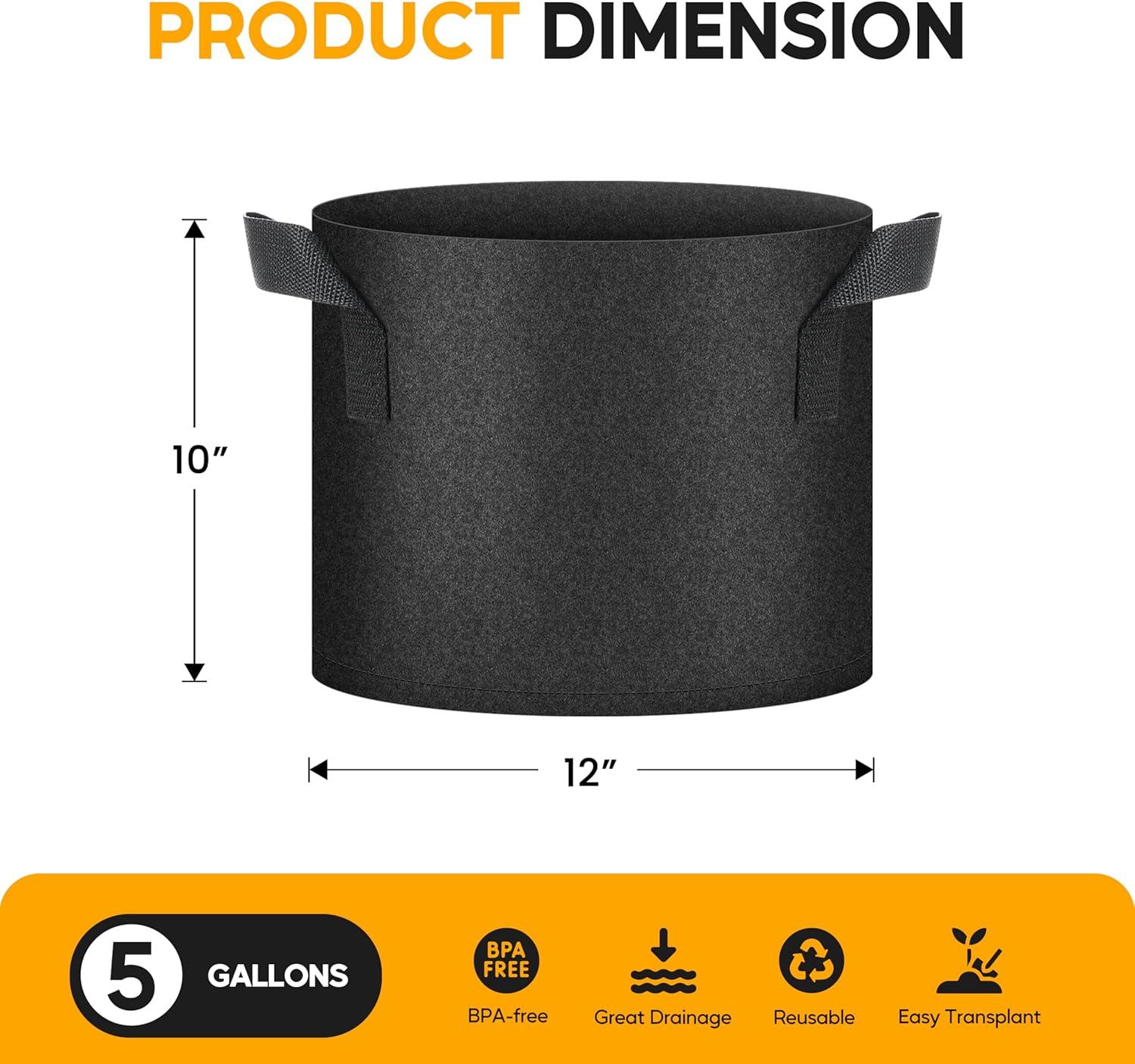 imageHealSmart Plant Grow Bags 5 Gallon Tomoato Planter Pots 5Pack with Handles Aeration Nonwoven Fabric Heavy Duty Gardening Planter for Vegetable Herbs and Flowers BlackBlack  20 Pack