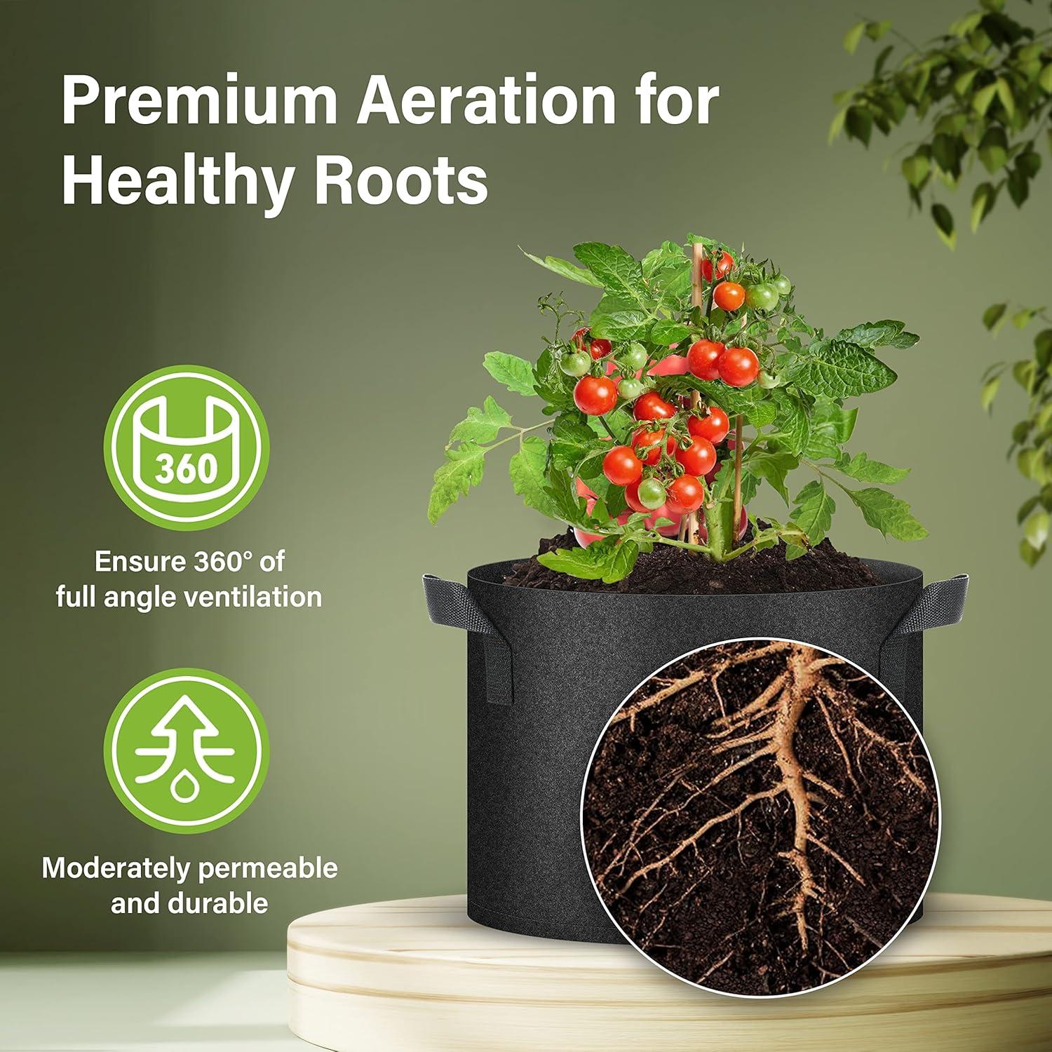 imageHealSmart Plant Grow Bags 5 Gallon Tomoato Planter Pots 5Pack with Handles Aeration Nonwoven Fabric Heavy Duty Gardening Planter for Vegetable Herbs and Flowers BlackBlack  5 Pack