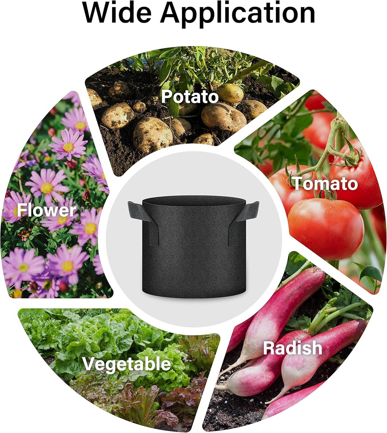 imageHealSmart Plant Grow Bags 5 Gallon Tomoato Planter Pots 5Pack with Handles Aeration Nonwoven Fabric Heavy Duty Gardening Planter for Vegetable Herbs and Flowers BlackBlack  10 Pack