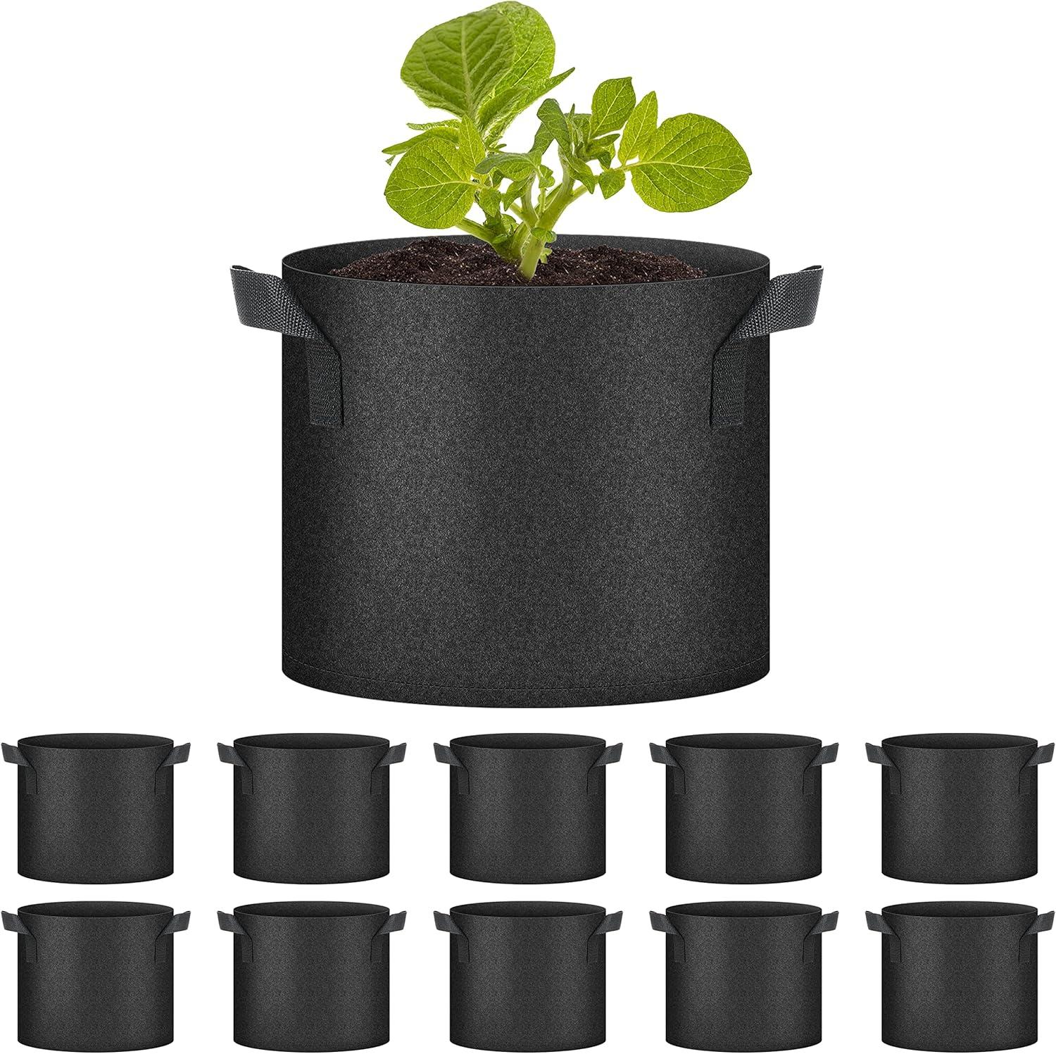 imageHealSmart Plant Grow Bags 5 Gallon Tomoato Planter Pots 5Pack with Handles Aeration Nonwoven Fabric Heavy Duty Gardening Planter for Vegetable Herbs and Flowers BlackBlack  10 Pack
