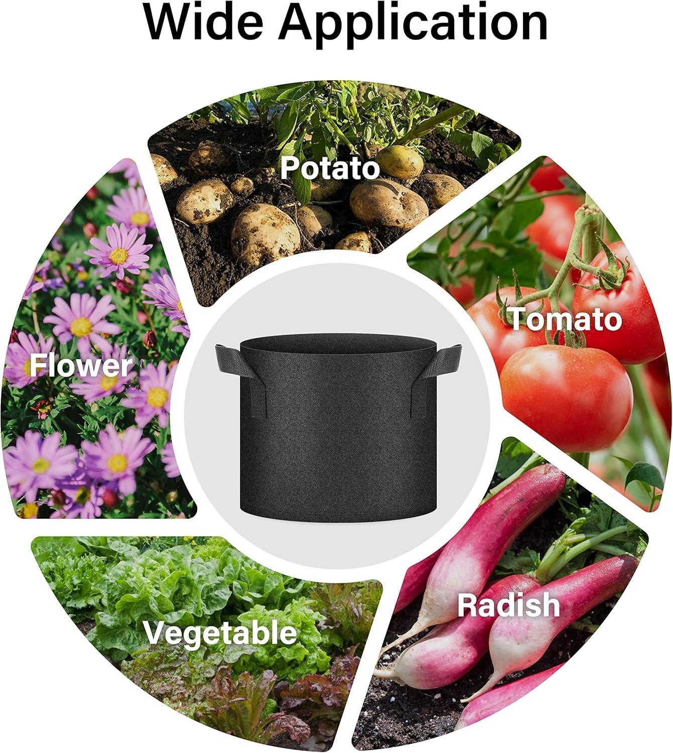 imageHealSmart Plant Grow Bags 5 Gallon Tomoato Planter Pots 5Pack with Handles Aeration Nonwoven Fabric Heavy Duty Gardening Planter for Vegetable Herbs and Flowers Black2025version Black  5 Pack