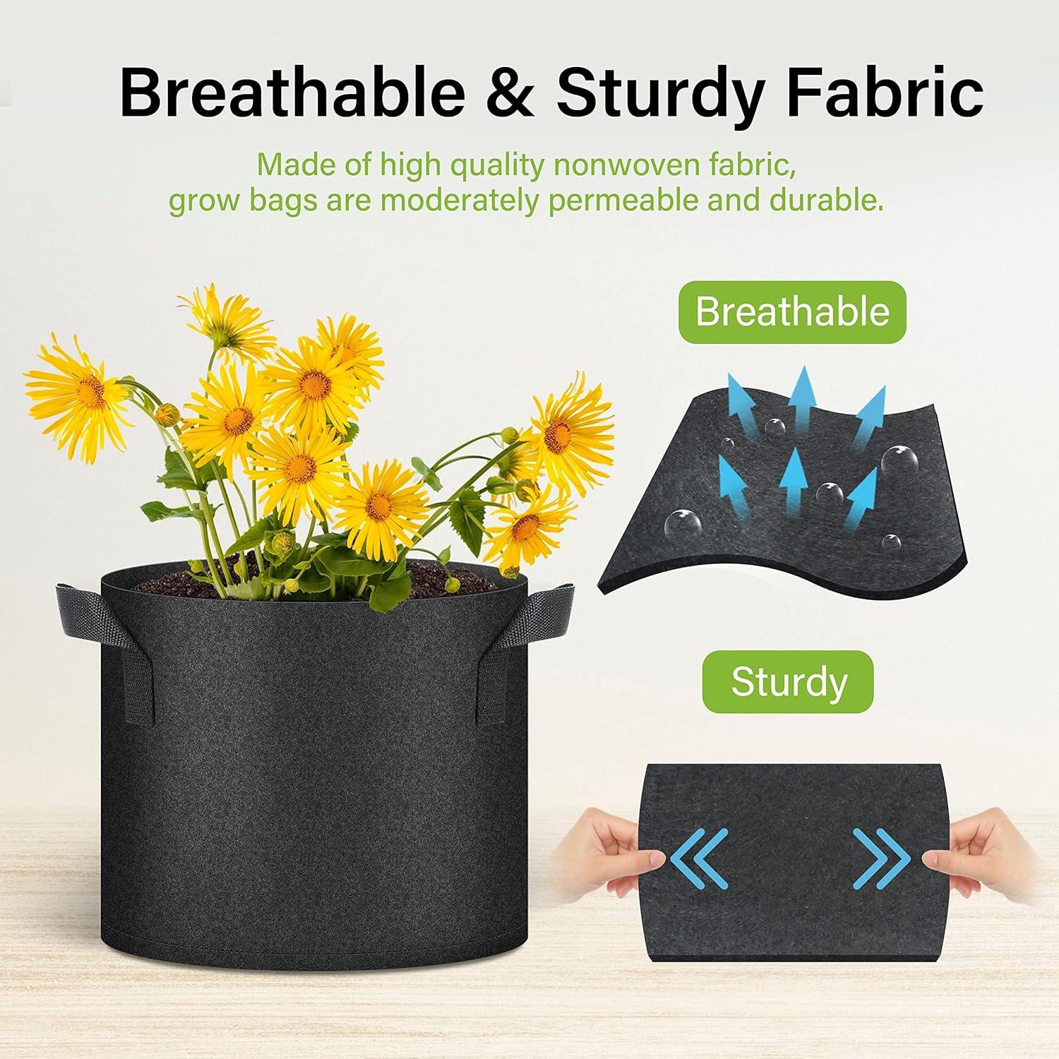 imageHealSmart Plant Grow Bags 5 Gallon Tomoato Planter Pots 5Pack with Handles Aeration Nonwoven Fabric Heavy Duty Gardening Planter for Vegetable Herbs and Flowers BlackBlack  20 Pack