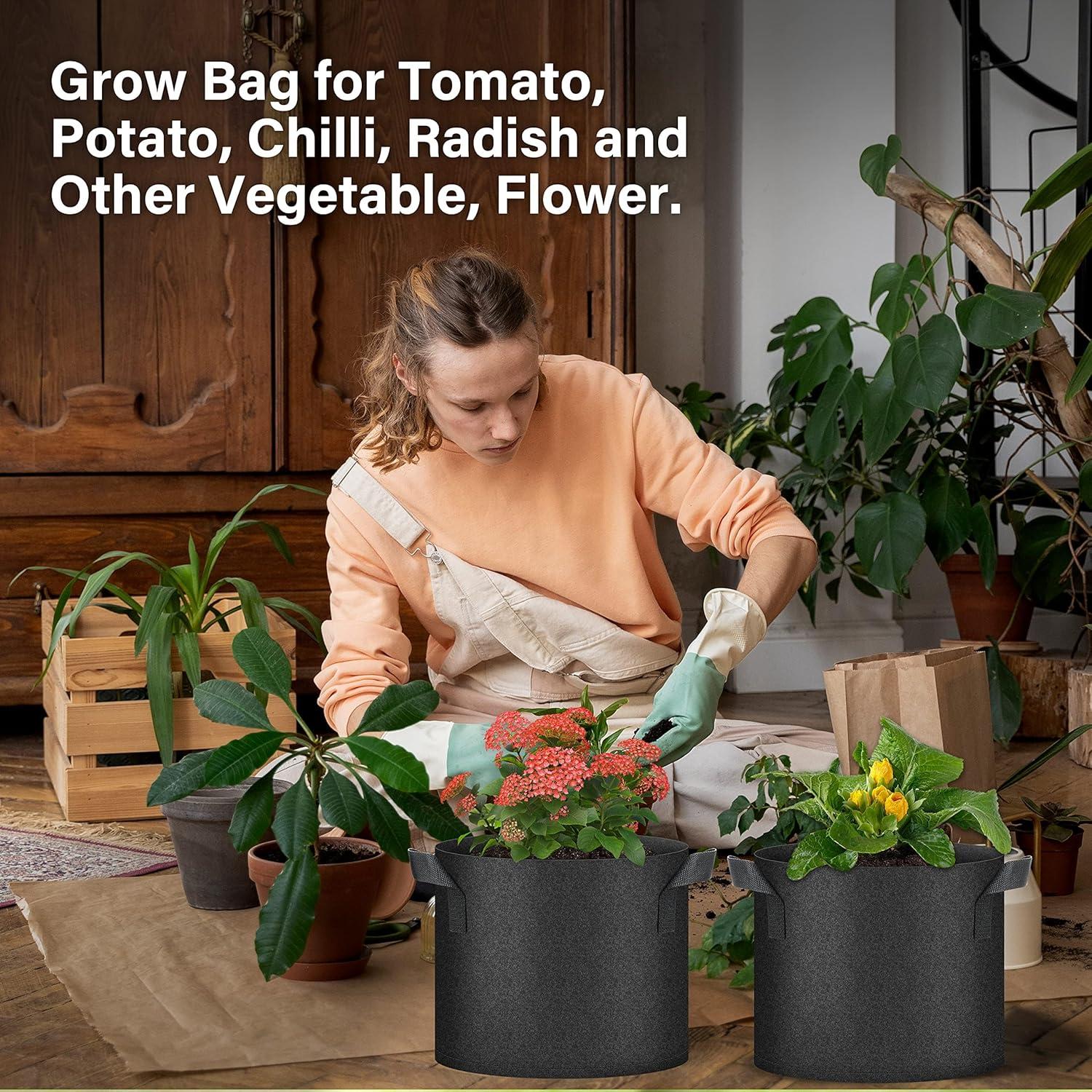 imageHealSmart Plant Grow Bags 5 Gallon Tomoato Planter Pots 5Pack with Handles Aeration Nonwoven Fabric Heavy Duty Gardening Planter for Vegetable Herbs and Flowers Black2025version Black  5 Pack