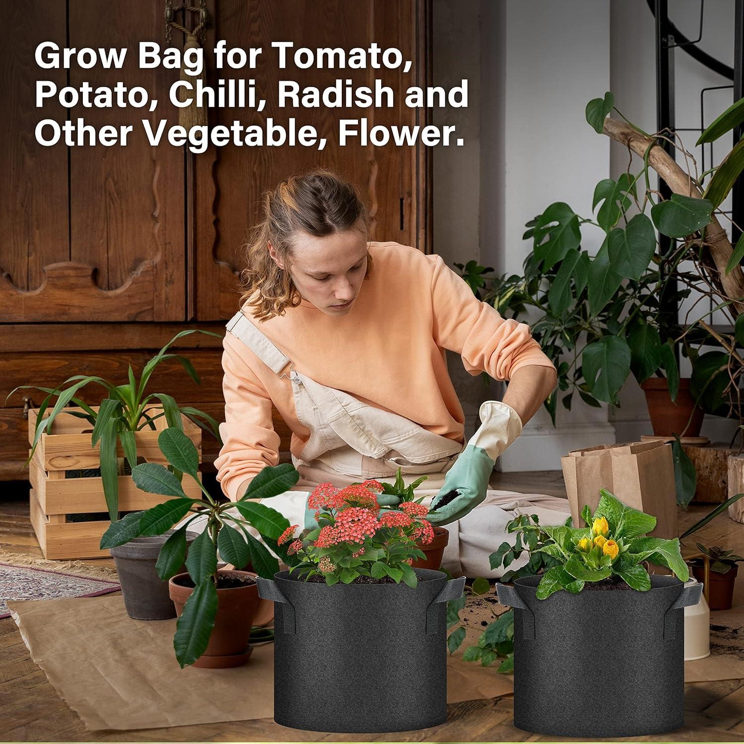 imageHealSmart Plant Grow Bags 5 Gallon Tomoato Planter Pots 5Pack with Handles Aeration Nonwoven Fabric Heavy Duty Gardening Planter for Vegetable Herbs and Flowers Black2025version Black  5 Pack
