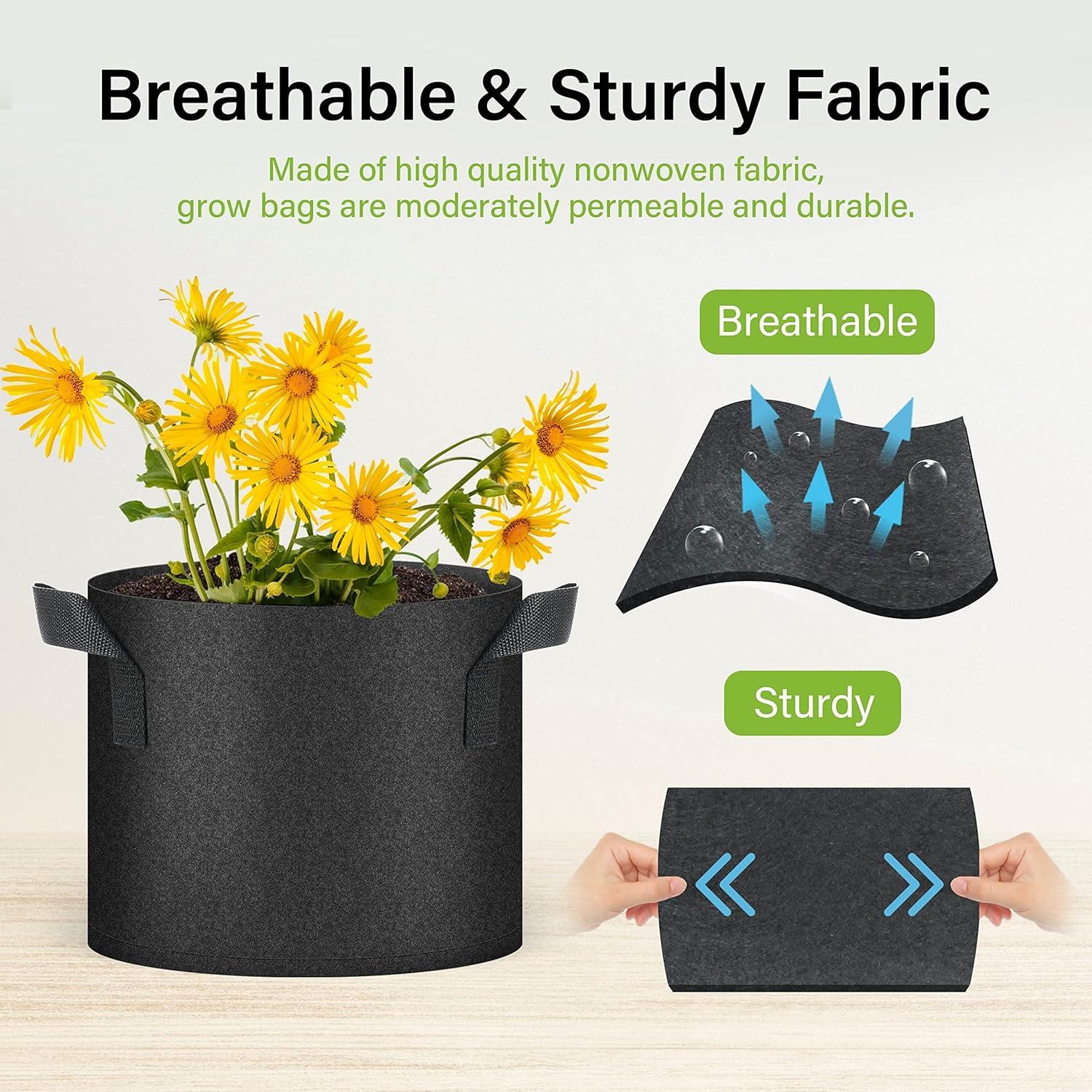 imageHealSmart Plant Grow Bags 5 Gallon Tomoato Planter Pots 5Pack with Handles Aeration Nonwoven Fabric Heavy Duty Gardening Planter for Vegetable Herbs and Flowers Black2025version Black  5 Pack