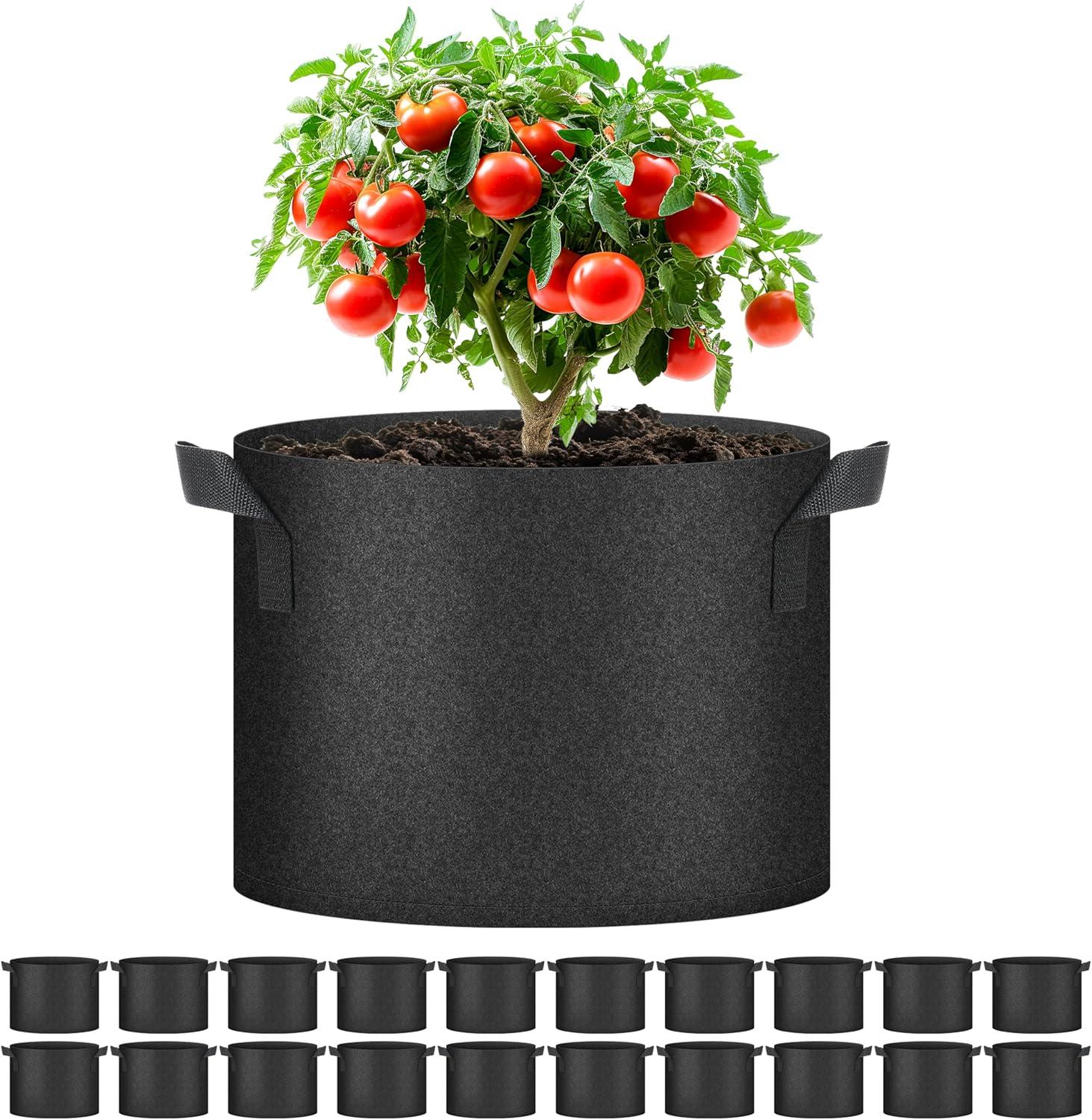 imageHealSmart Plant Grow Bags 5 Gallon Tomoato Planter Pots 5Pack with Handles Aeration Nonwoven Fabric Heavy Duty Gardening Planter for Vegetable Herbs and Flowers BlackBlack  20 Pack