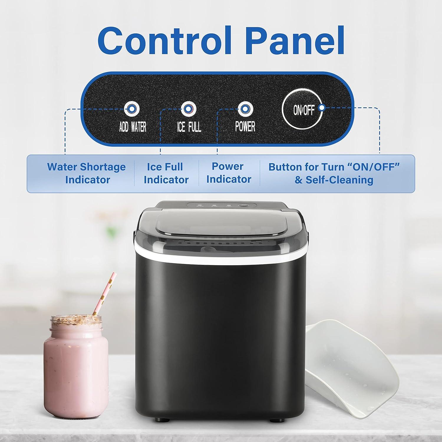 imageHealSmart Portable Ice Maker for Countertop 6 Mins 9 Ice Cubes 26lbs Ice24H SelfCleaning with Ice Spoon and Basket for HomeKitchenOfficeCampingParty Black