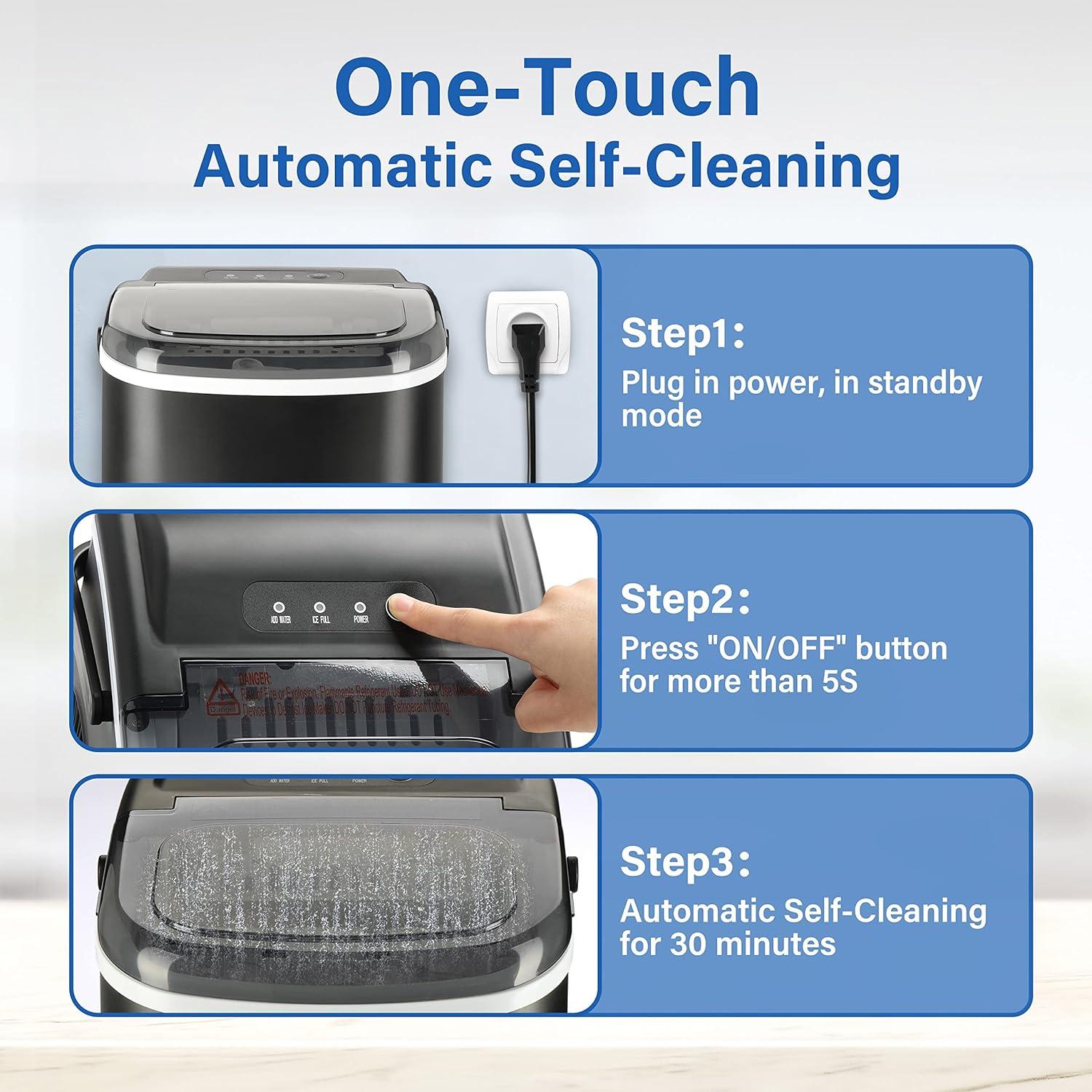 imageHealSmart Portable Ice Maker for Countertop 6 Mins 9 Ice Cubes 26lbs Ice24H SelfCleaning with Ice Spoon and Basket for HomeKitchenOfficeCampingParty Black