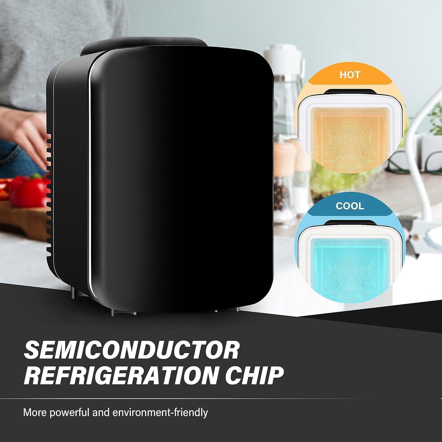 imageHealSmart Portable Mini Fridge 4 Liter 6 Can Cooler and Warmer Compact Refrigerators 100 FreonFree ampamp Eco Friendly for Drinks Food Medications 4L Black