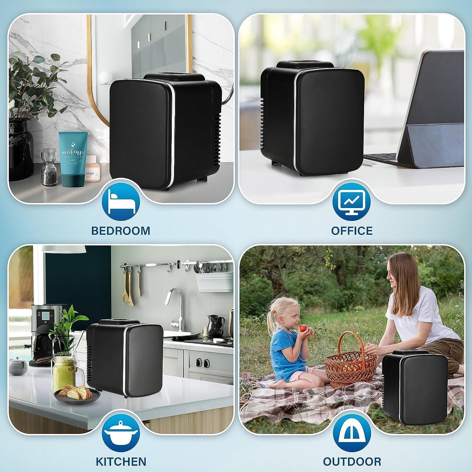 imageHealSmart Portable Mini Fridge 4 Liter 6 Can Cooler and Warmer Compact Refrigerators 100 FreonFree ampamp Eco Friendly for Drinks Food Medications 4L Black