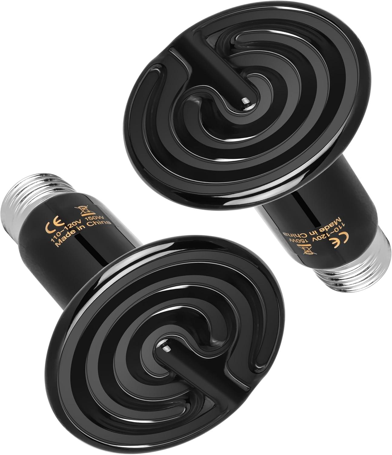 imageHealSmart Reptile Heat Lamp 150W 2Pack Ceramic Heat Emitter No Light Emitting Heat Bulbs for Amphibian Pet Brooder Coop Incubating Chicken Lizard Bearded Dragon Turtle Snake TerrariumD75mm 295