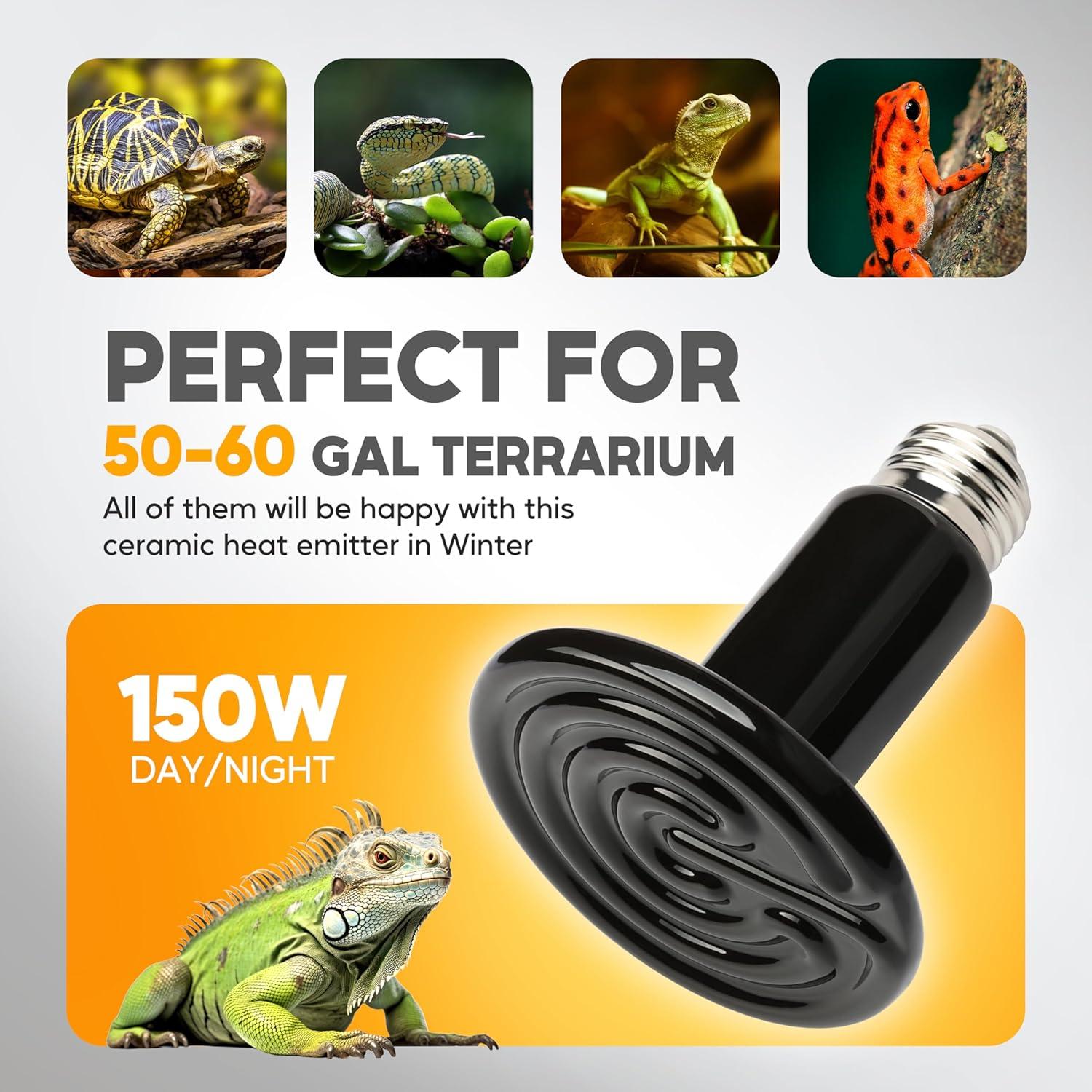 imageHealSmart Reptile Heat Lamp 150W 2Pack Ceramic Heat Emitter No Light Emitting Heat Bulbs for Amphibian Pet Brooder Coop Incubating Chicken Lizard Bearded Dragon Turtle Snake TerrariumD75mm 295