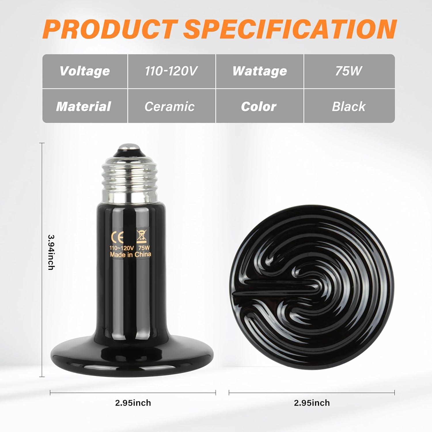 imageHealSmart Reptile Heat Lamp 150W 2Pack Ceramic Heat Emitter No Light Emitting Heat Bulbs for Amphibian Pet Brooder Coop Incubating Chicken Lizard Bearded Dragon Turtle Snake TerrariumD75mm 295