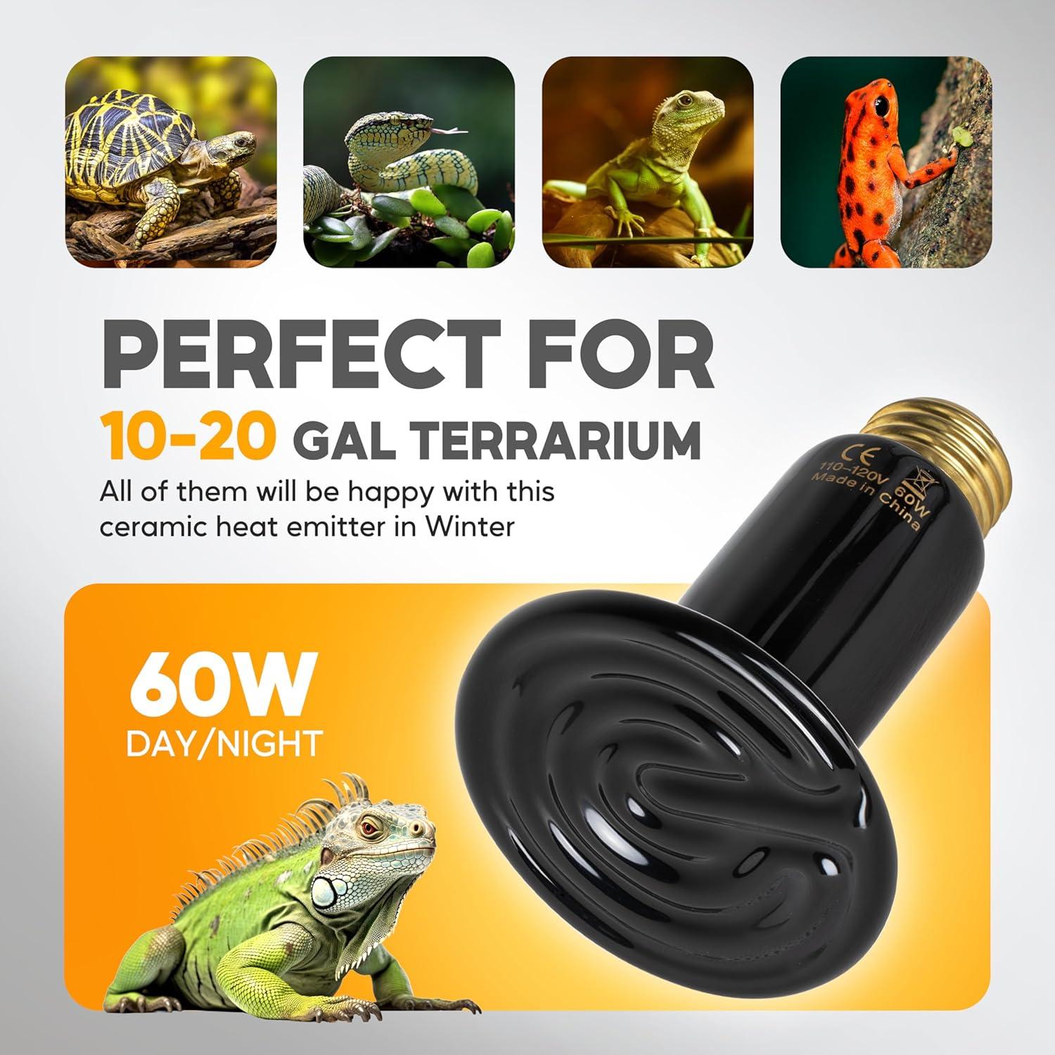 imageHealSmart Reptile Heat Lamp 150W 2Pack Ceramic Heat Emitter No Light Emitting Heat Bulbs for Amphibian Pet Brooder Coop Incubating Chicken Lizard Bearded Dragon Turtle Snake TerrariumD75mm 295