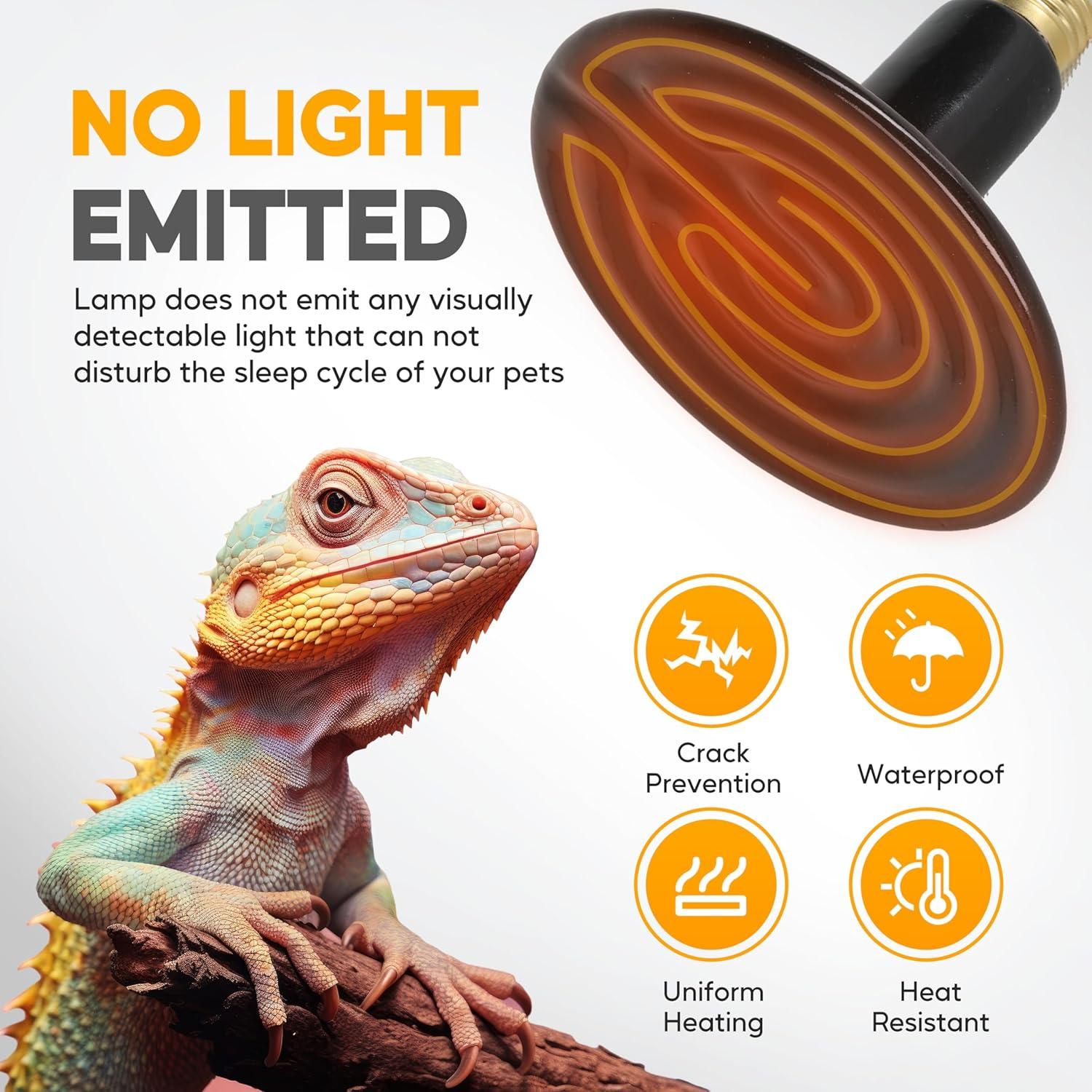 imageHealSmart Reptile Heat Lamp 150W 2Pack Ceramic Heat Emitter No Light Emitting Heat Bulbs for Amphibian Pet Brooder Coop Incubating Chicken Lizard Bearded Dragon Turtle Snake TerrariumD140mm 551