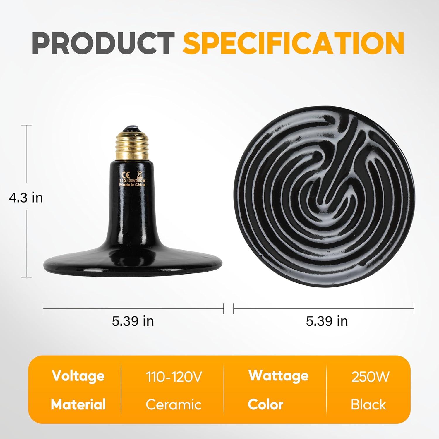 imageHealSmart Reptile Heat Lamp 150W 2Pack Ceramic Heat Emitter No Light Emitting Heat Bulbs for Amphibian Pet Brooder Coop Incubating Chicken Lizard Bearded Dragon Turtle Snake TerrariumD140mm 551