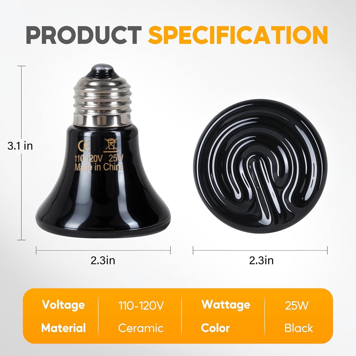 imageHealSmart Reptile Heat Lamp 150W 2Pack Ceramic Heat Emitter No Light Emitting Heat Bulbs for Amphibian Pet Brooder Coop Incubating Chicken Lizard Bearded Dragon Turtle Snake TerrariumD60mm 236