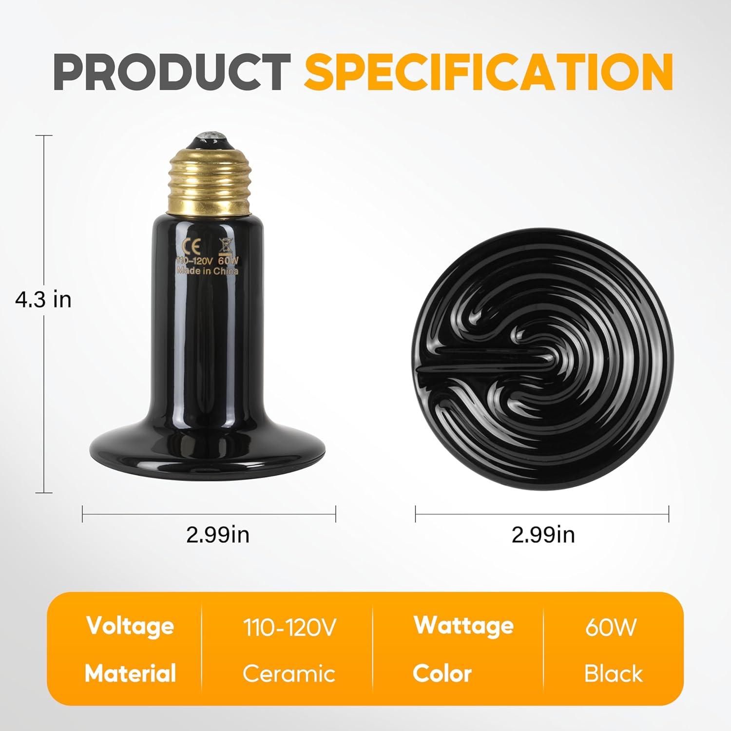 imageHealSmart Reptile Heat Lamp 150W 2Pack Ceramic Heat Emitter No Light Emitting Heat Bulbs for Amphibian Pet Brooder Coop Incubating Chicken Lizard Bearded Dragon Turtle Snake TerrariumD75mm 295