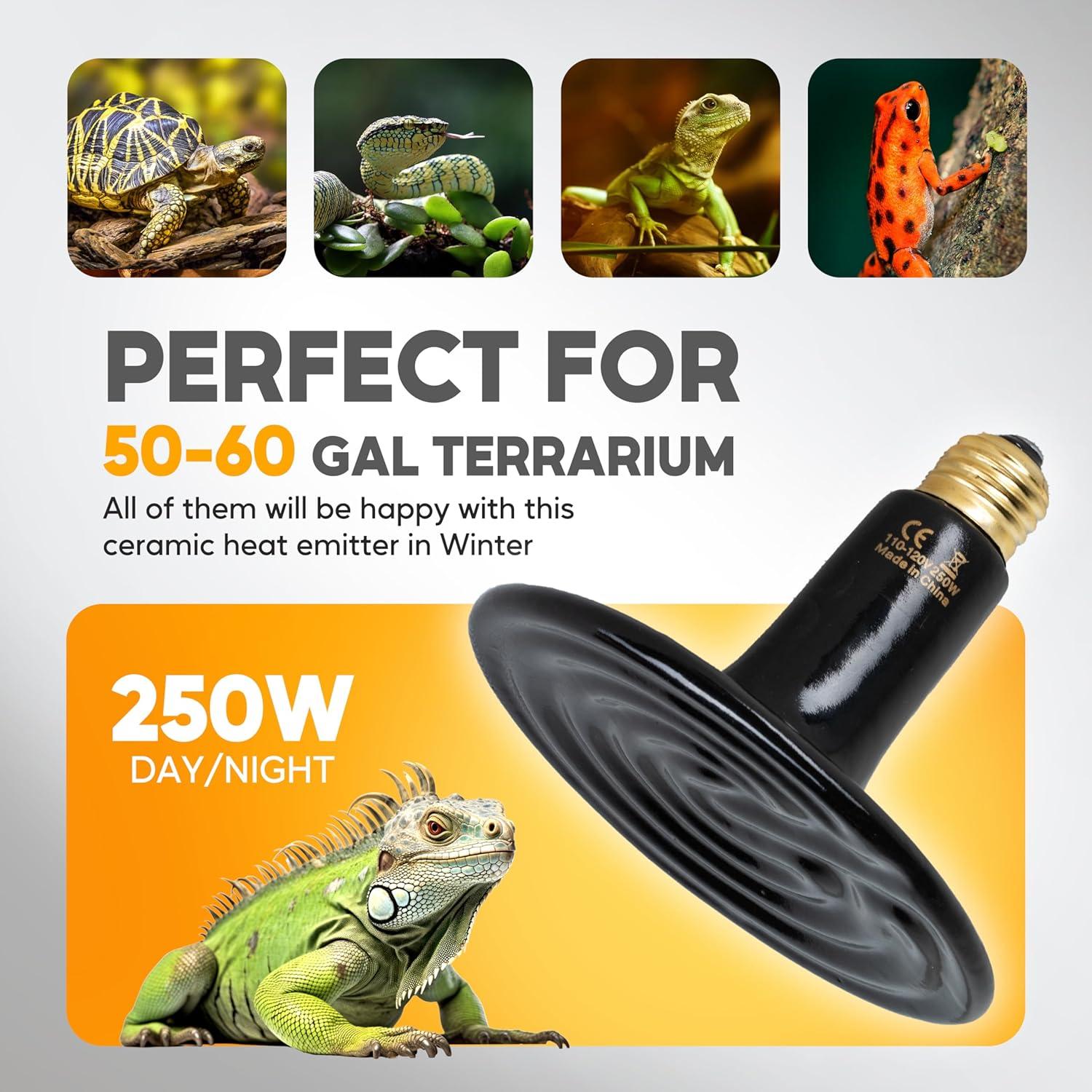 imageHealSmart Reptile Heat Lamp 150W 2Pack Ceramic Heat Emitter No Light Emitting Heat Bulbs for Amphibian Pet Brooder Coop Incubating Chicken Lizard Bearded Dragon Turtle Snake TerrariumD140mm 551