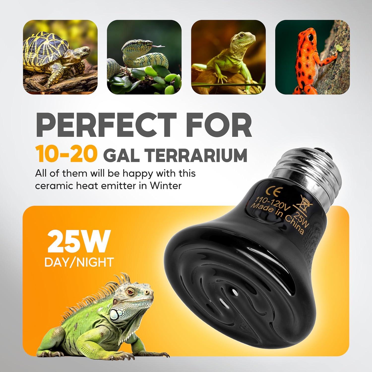 imageHealSmart Reptile Heat Lamp 150W 2Pack Ceramic Heat Emitter No Light Emitting Heat Bulbs for Amphibian Pet Brooder Coop Incubating Chicken Lizard Bearded Dragon Turtle Snake TerrariumD60mm 236