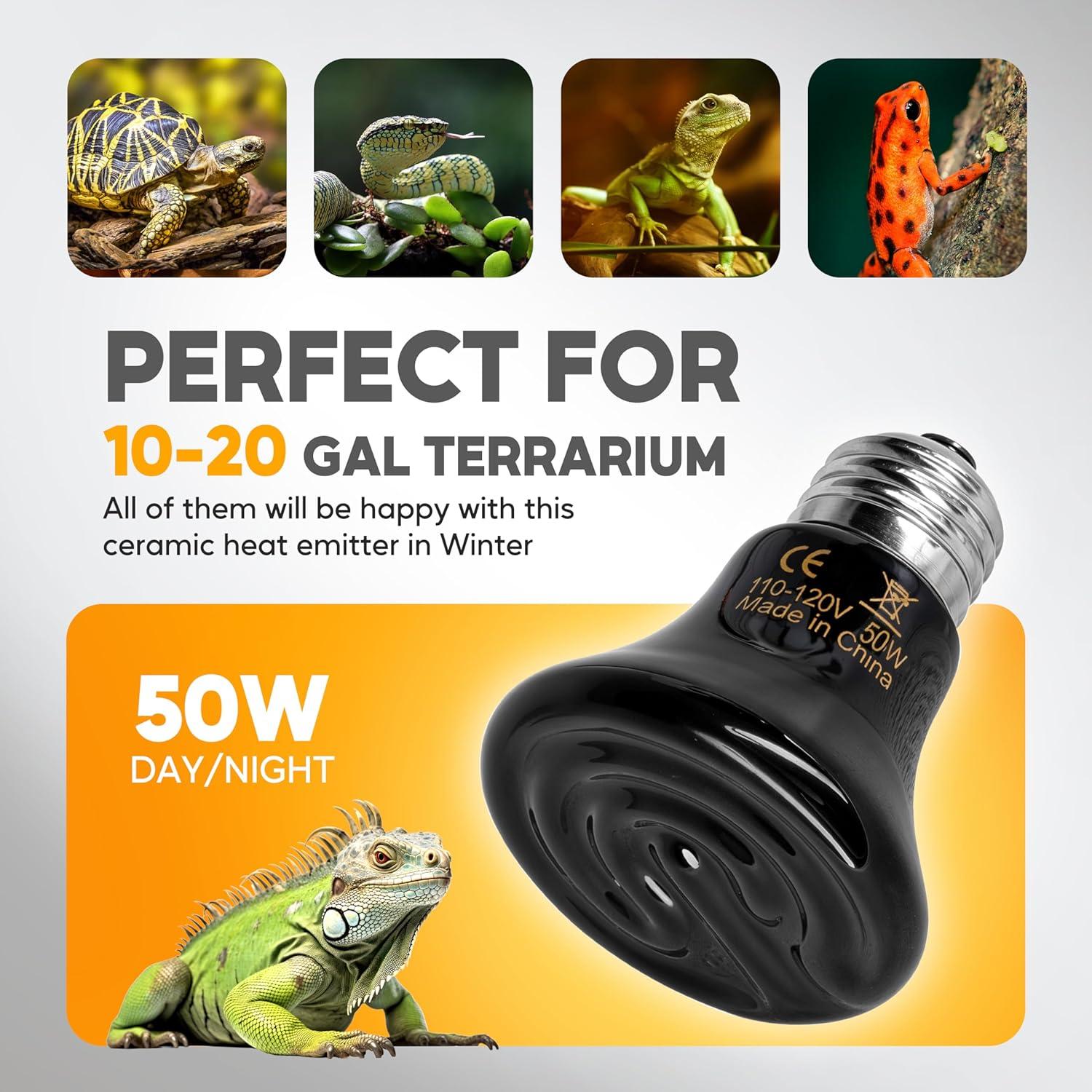 imageHealSmart Reptile Heat Lamp 150W 2Pack Ceramic Heat Emitter No Light Emitting Heat Bulbs for Amphibian Pet Brooder Coop Incubating Chicken Lizard Bearded Dragon Turtle Snake TerrariumD60mm 236