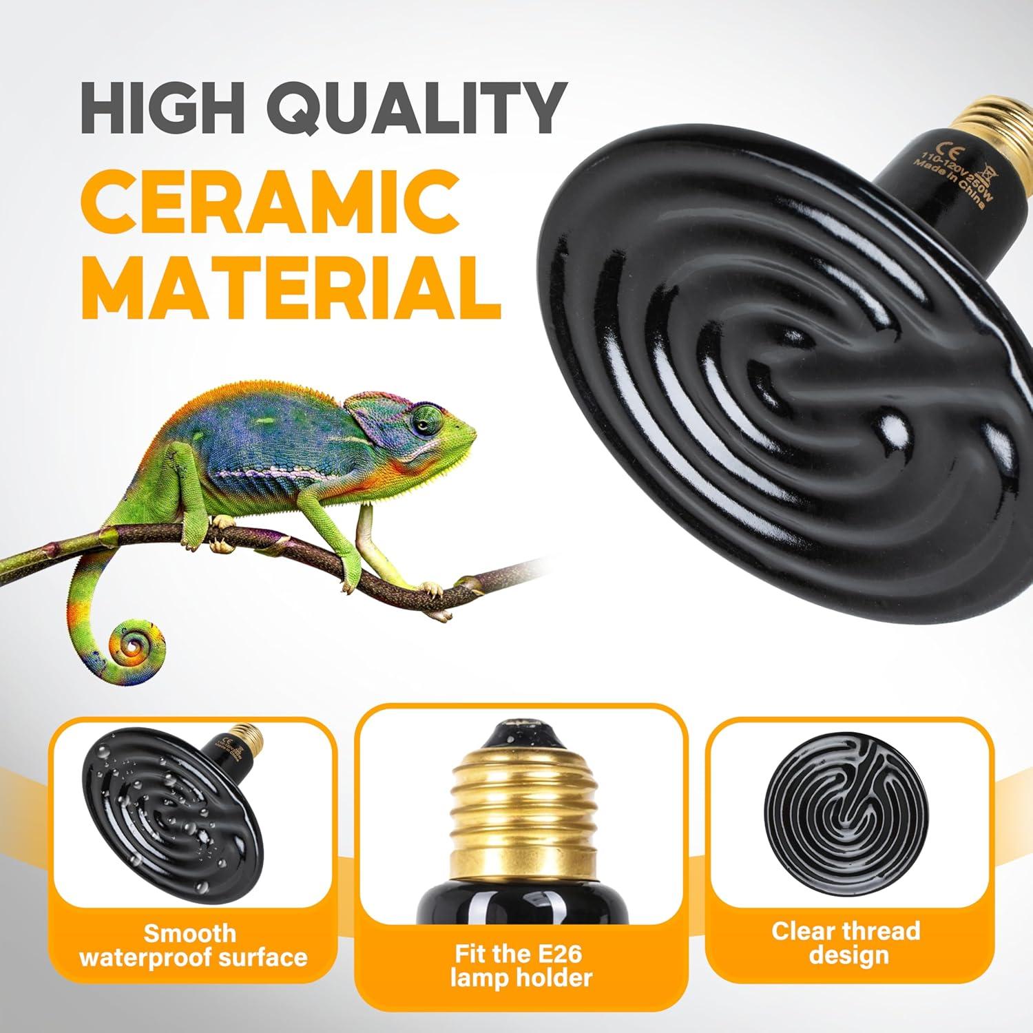 imageHealSmart Reptile Heat Lamp 150W 2Pack Ceramic Heat Emitter No Light Emitting Heat Bulbs for Amphibian Pet Brooder Coop Incubating Chicken Lizard Bearded Dragon Turtle Snake TerrariumD140mm 551