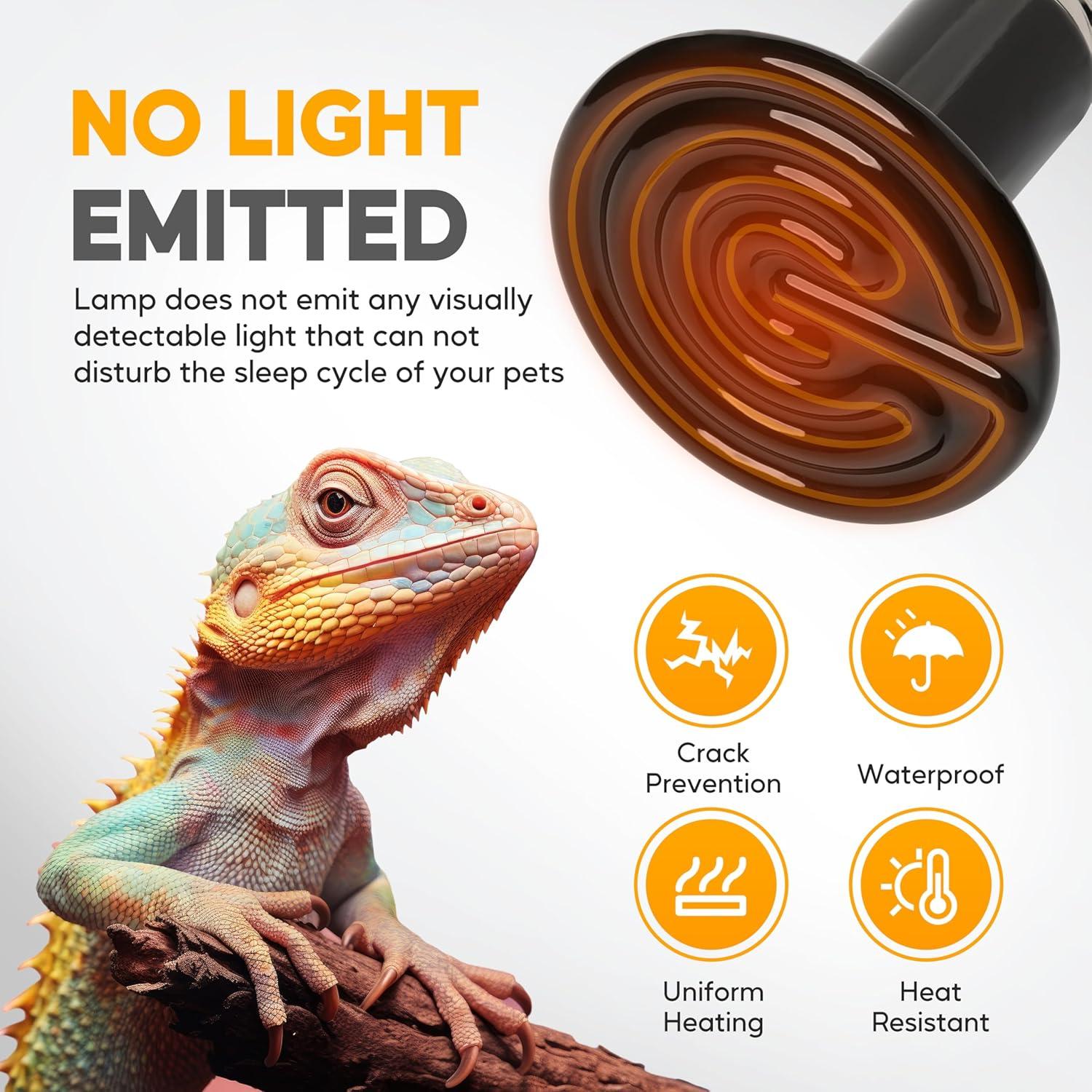 imageHealSmart Reptile Heat Lamp 150W Ceramic Heat Emitter No Light Emitting Heat Bulbs for Amphibian Pet Brooder Coop Incubating Chicken Lizard Bearded Dragon Turtle Snake Terrarium 4Pack25 Watts