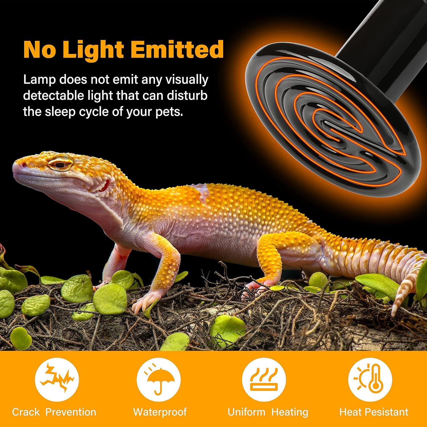 imageHealSmart Reptile Heat Lamp 150W Ceramic Heat Emitter No Light Emitting Heat Bulbs for Amphibian Pet Brooder Coop Incubating Chicken Lizard Bearded Dragon Turtle Snake Terrarium 4Pack150W