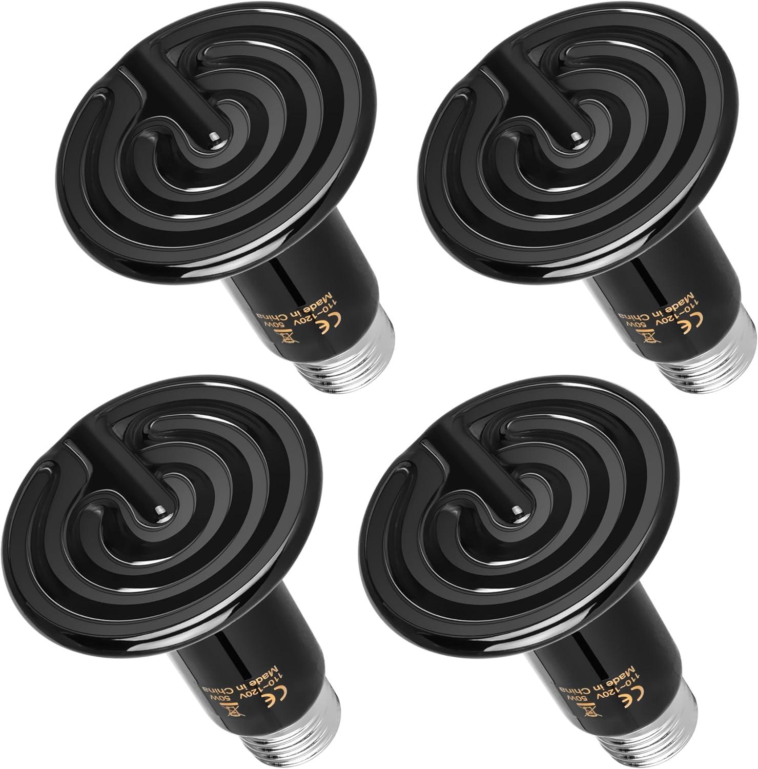 imageHealSmart Reptile Heat Lamp 150W Ceramic Heat Emitter No Light Emitting Heat Bulbs for Amphibian Pet Brooder Coop Incubating Chicken Lizard Bearded Dragon Turtle Snake Terrarium 4Pack50 Watts