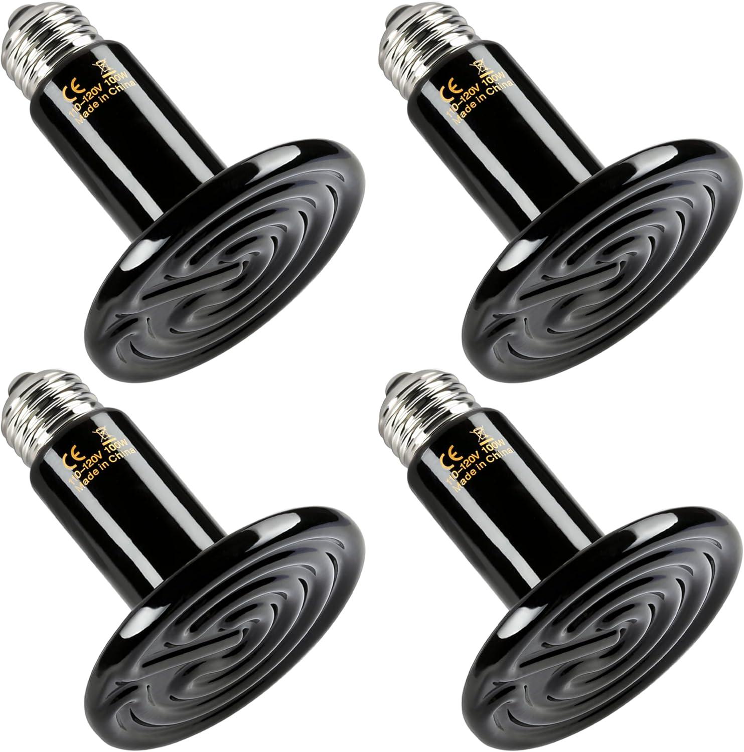 imageHealSmart Reptile Heat Lamp 150W Ceramic Heat Emitter No Light Emitting Heat Bulbs for Amphibian Pet Brooder Coop Incubating Chicken Lizard Bearded Dragon Turtle Snake Terrarium 4Pack100W