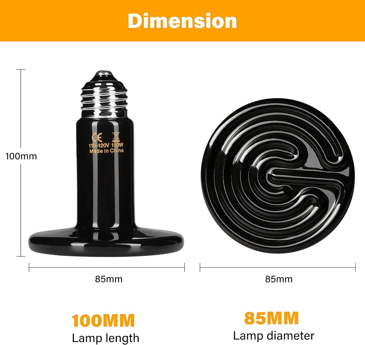 imageHealSmart Reptile Heat Lamp 150W Ceramic Heat Emitter No Light Emitting Heat Bulbs for Amphibian Pet Brooder Coop Incubating Chicken Lizard Bearded Dragon Turtle Snake Terrarium 4Pack150W