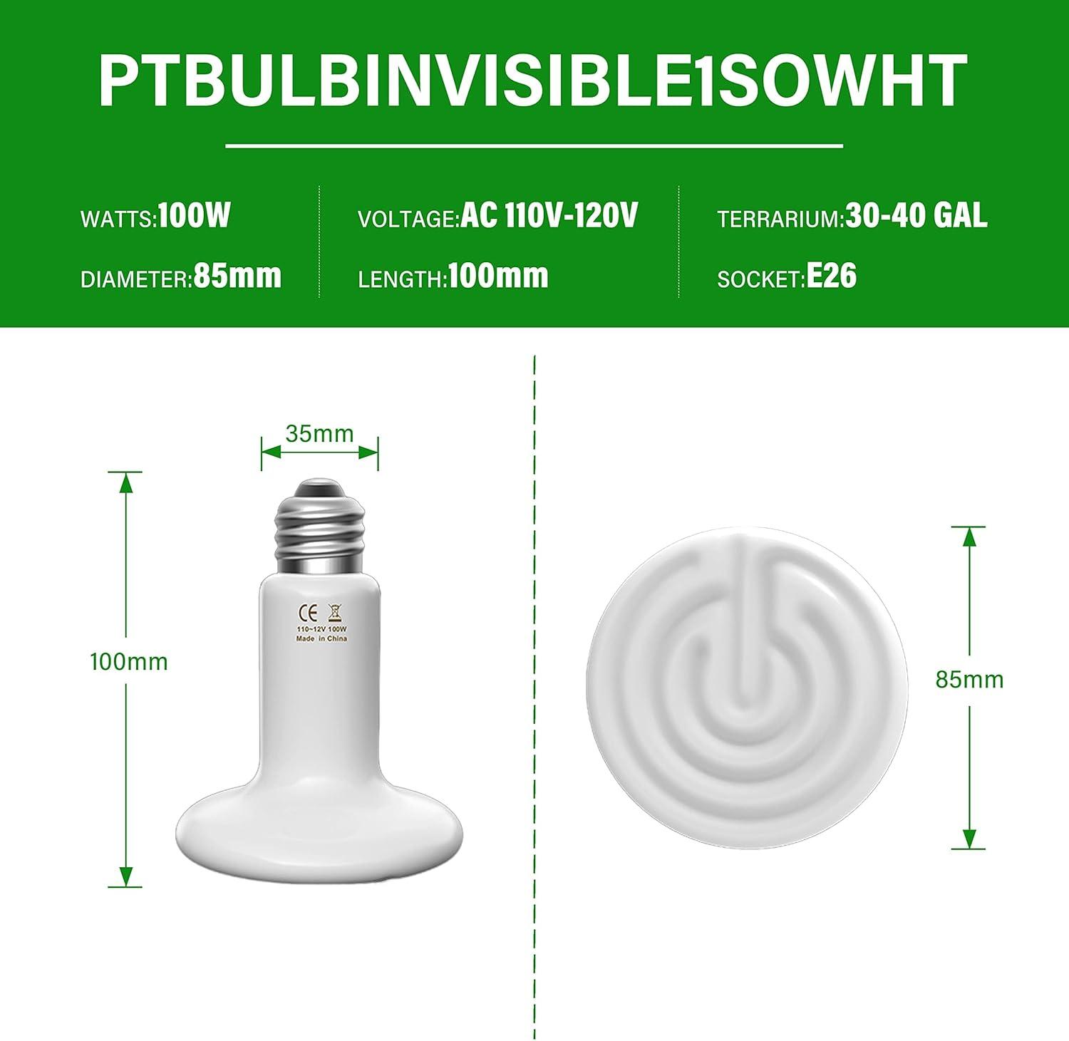 imageHealSmart Reptile Heat Lamp Bulb Ceramic Heat Emitter 100W No Light Emitting Brooder Coop Heater for Amphibian Pet ampamp Incubating Chicken Black1 Pcs White