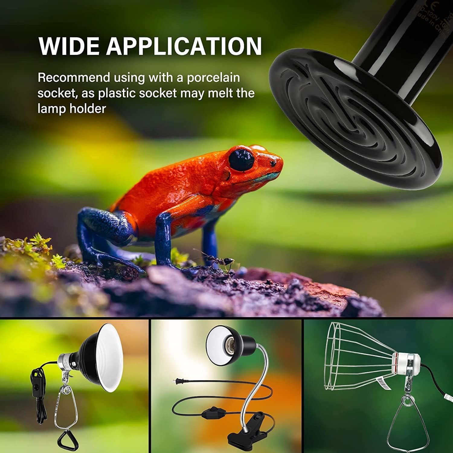 imageHealSmart Reptile Heat Lamp Bulb Ceramic Heat Emitter 100W No Light Emitting Brooder Coop Heater for Amphibian Pet ampamp Incubating Chicken Black100 Watts