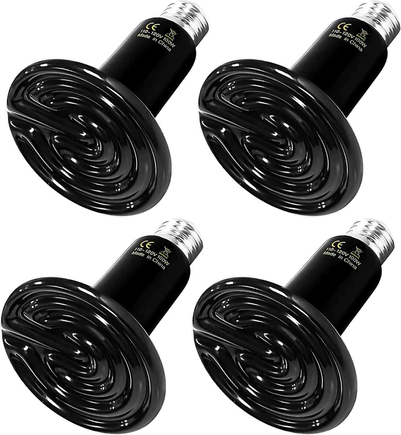 imageHealSmart Reptile Heat Lamp Bulb Ceramic Heat Emitter 100W No Light Emitting Brooder Coop Heater for Amphibian Pet ampamp Incubating Chicken Black100 Watts