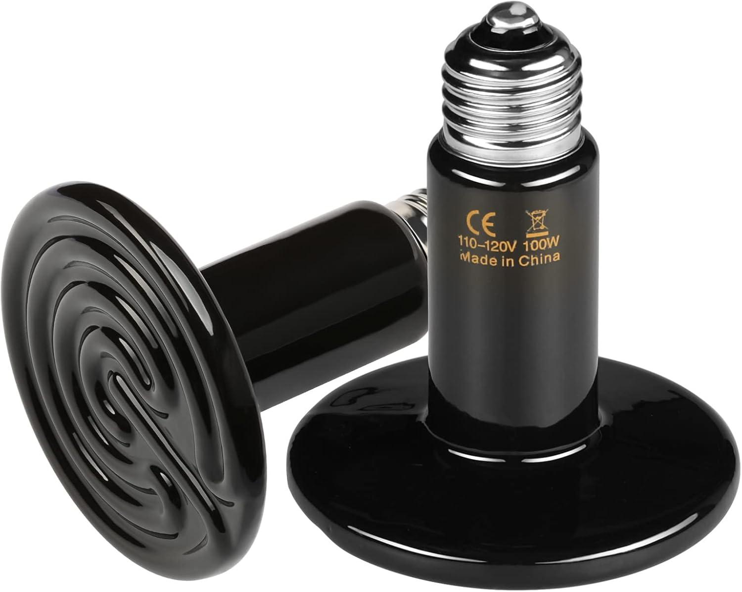 imageHealSmart Reptile Heat Lamp Bulb Ceramic Heat Emitter 100W No Light Emitting Brooder Coop Heater for Amphibian Pet ampamp Incubating Chicken Black100 Watts