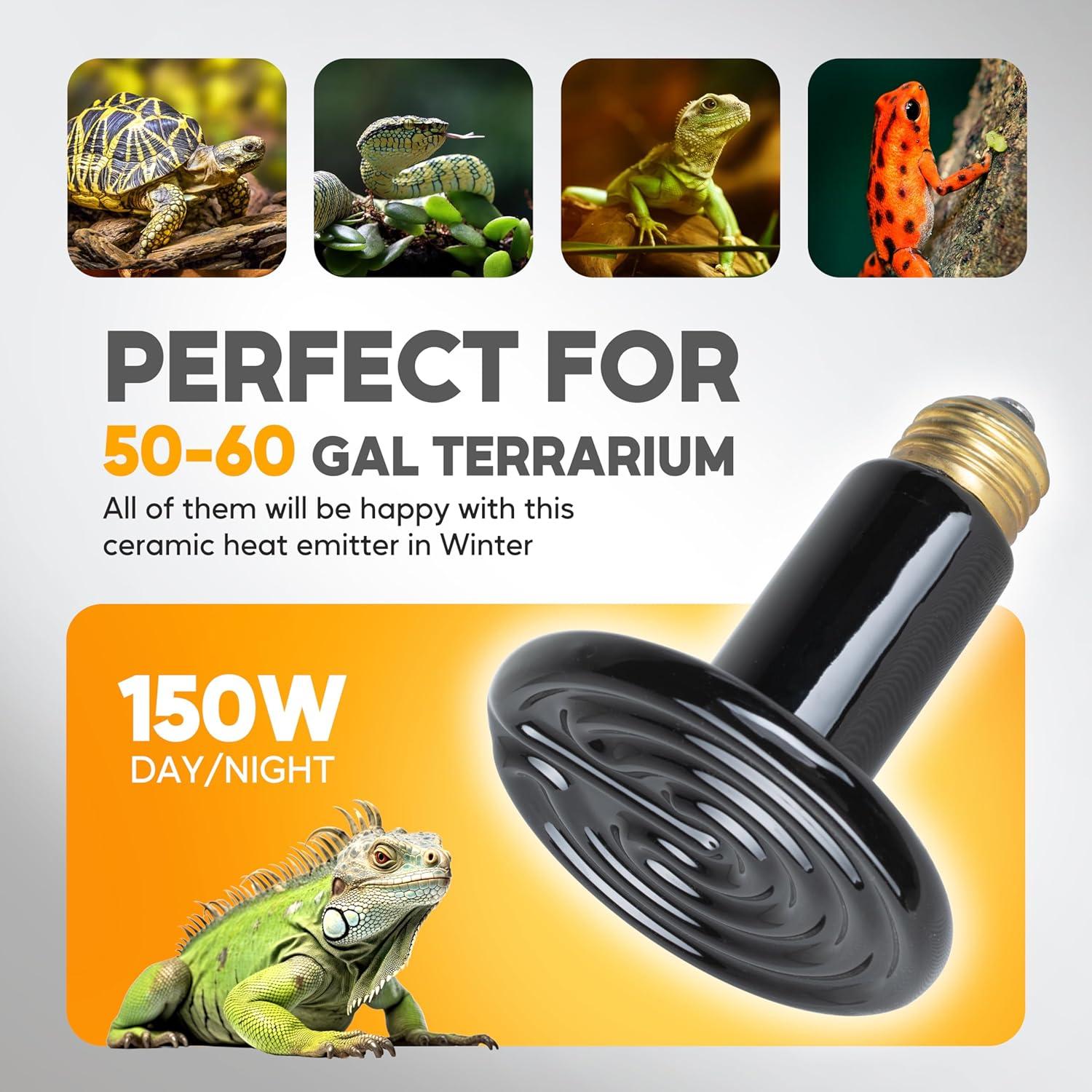 imageHealSmart Reptile Heat Lamp Bulb Ceramic Heat Emitter 100W No Light Emitting Brooder Coop Heater for Amphibian Pet ampamp Incubating Chicken Black150 Watts