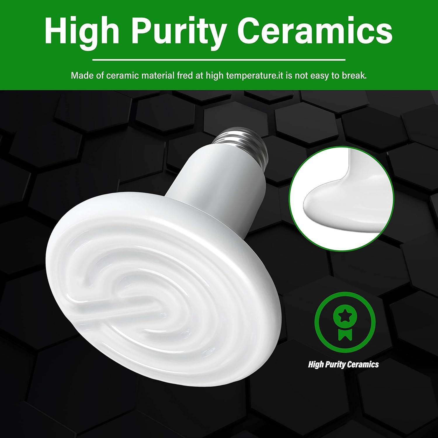 imageHealSmart Reptile Heat Lamp Bulb Ceramic Heat Emitter 100W No Light Emitting Brooder Coop Heater for Amphibian Pet ampamp Incubating Chicken Black2 Pcs White