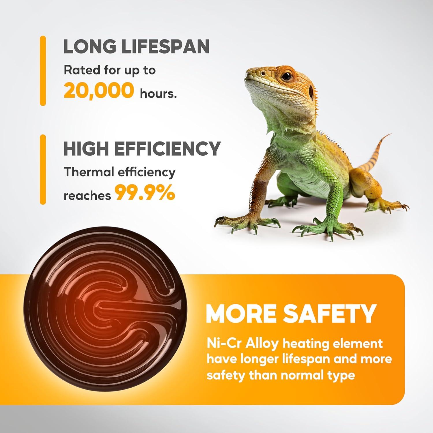 imageHealSmart Reptile Heat Lamp Bulb Ceramic Heat Emitter 100W No Light Emitting Brooder Coop Heater for Amphibian Pet ampamp Incubating Chicken Black75 Watts