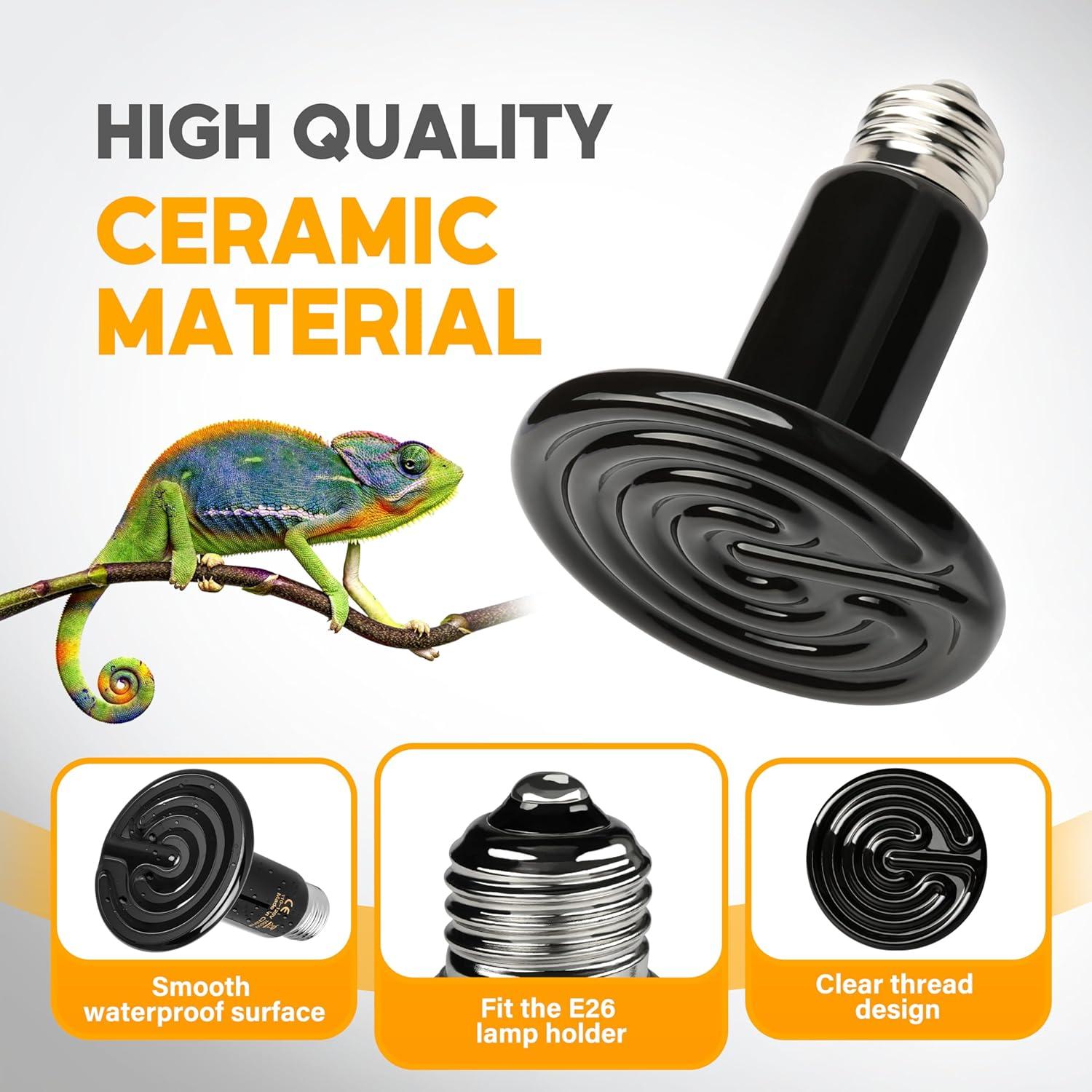 imageHealSmart Reptile Heat Lamp Bulb Ceramic Heat Emitter 100W No Light Emitting Brooder Coop Heater for Amphibian Pet ampamp Incubating Chicken Black75 Watts