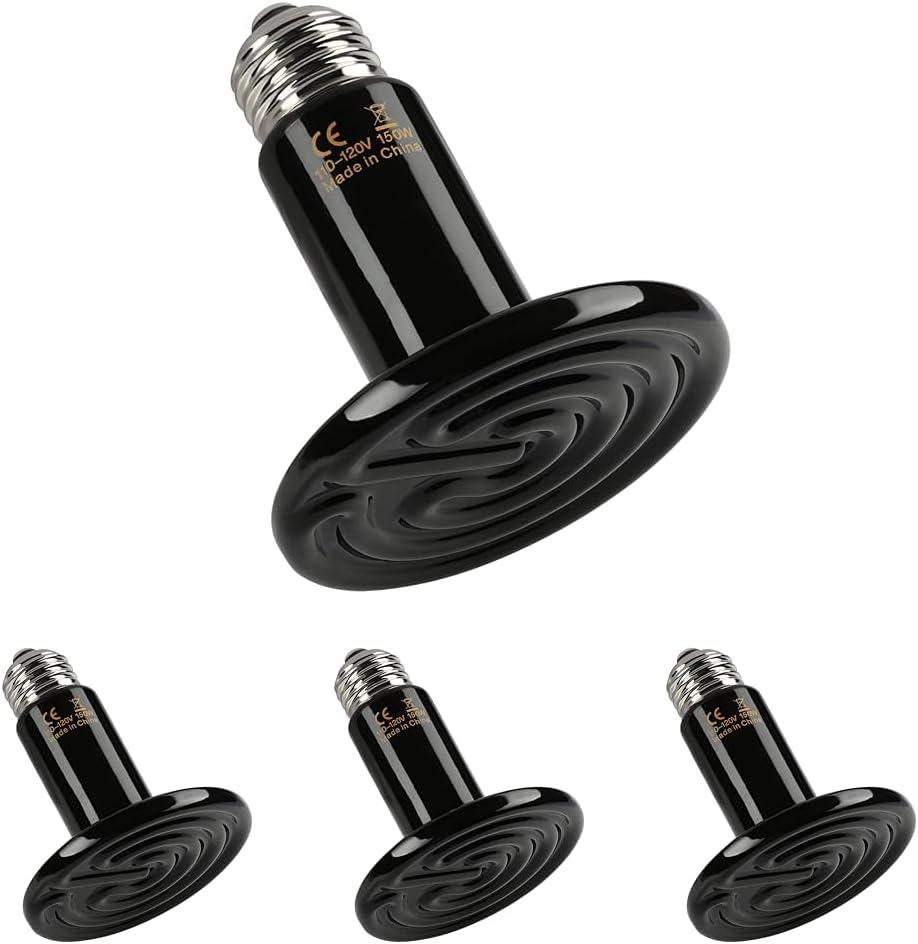 imageHealSmart Reptile Heat Lamp Bulb Ceramic Heat Emitter 150W No Light Emitting Brooder Coop Heater for Amphibian Pet ampamp Incubating Chicken BlackBlack